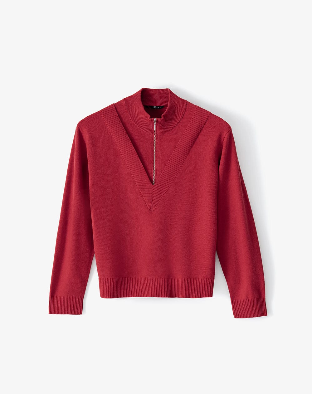 Buzo tejido regular cuello alto cierre rojo mujer - imagen 4