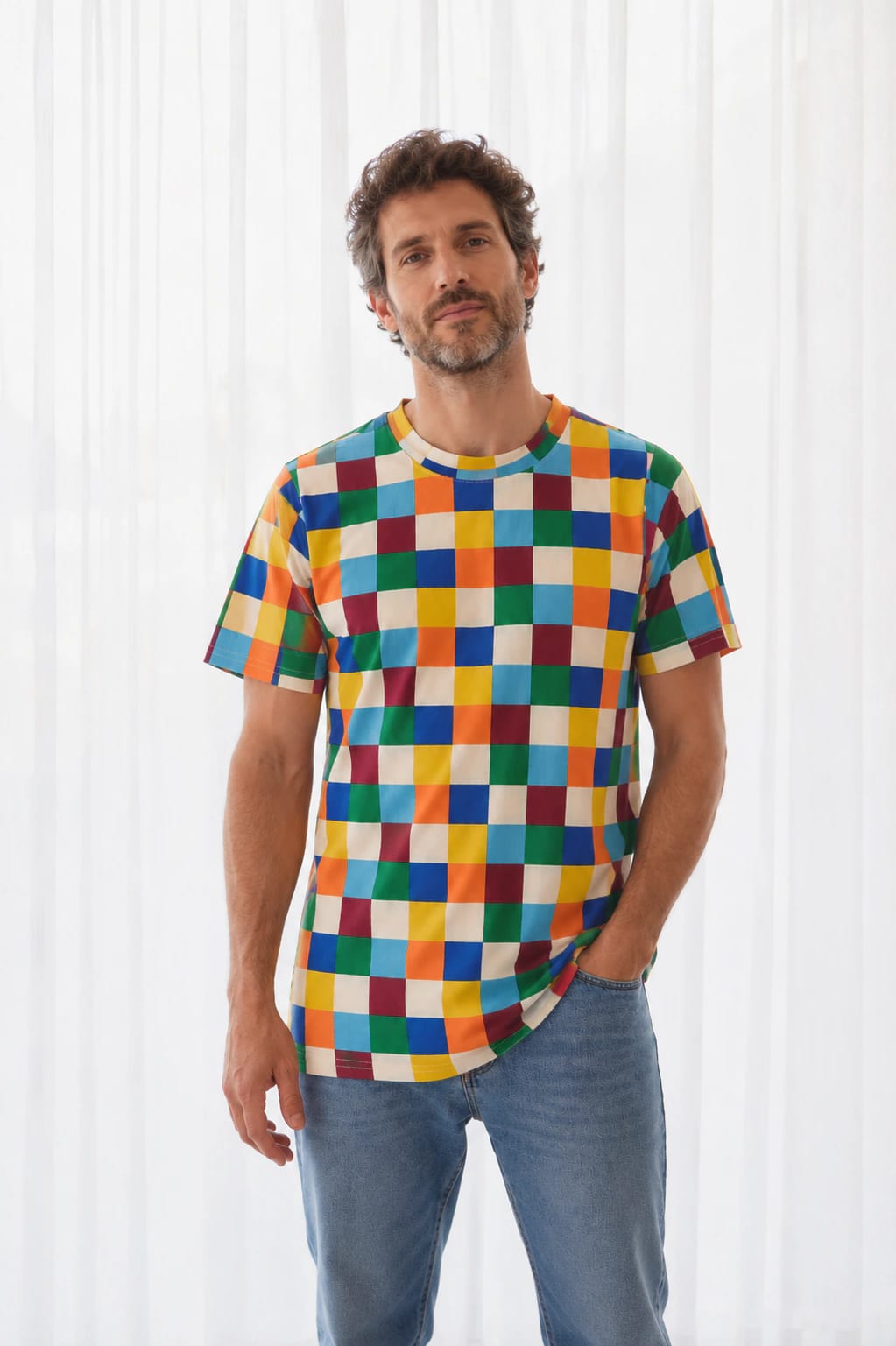 Camiseta Cuadros Coloridos Adulto - imagen 3
