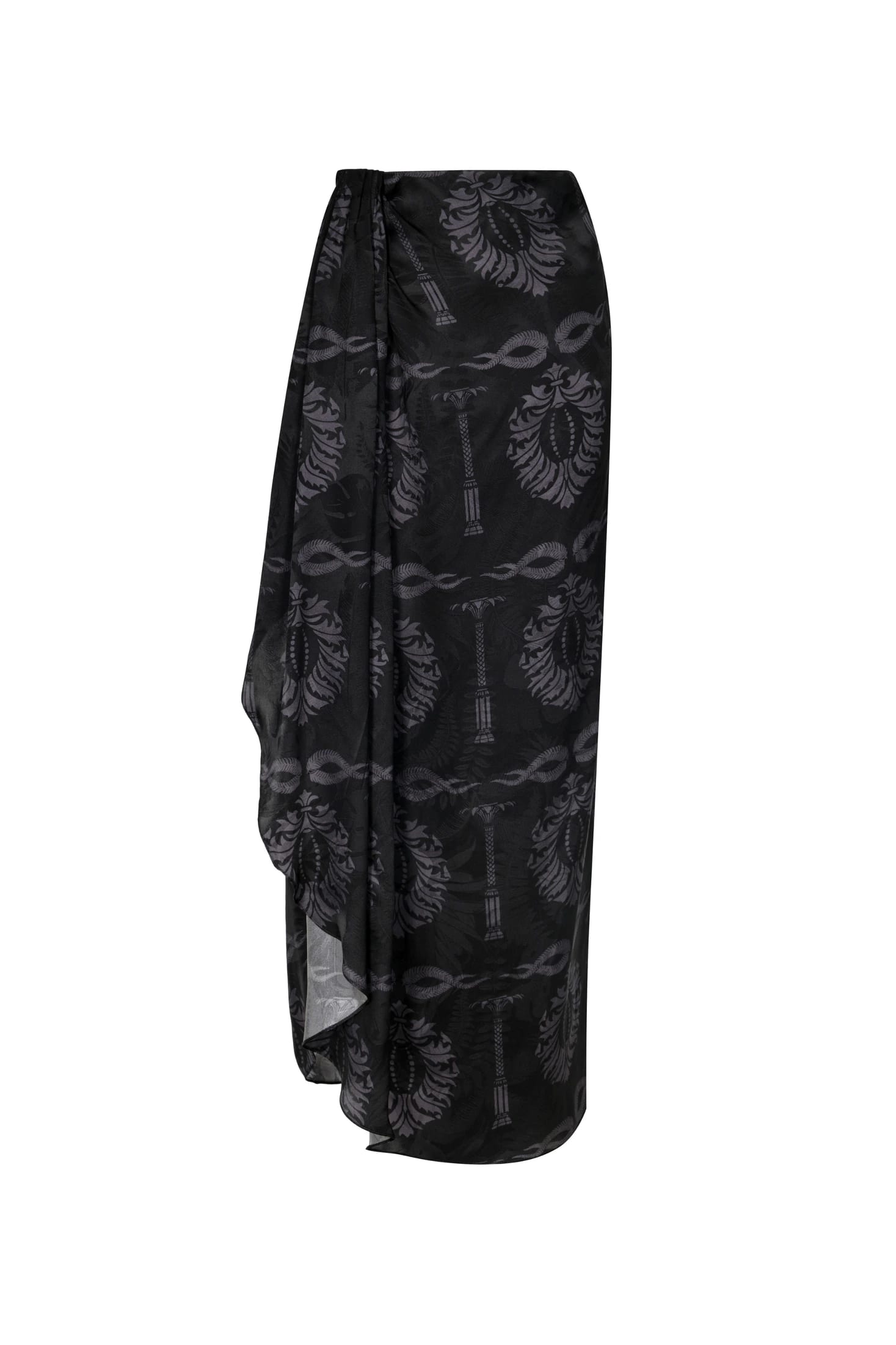 Myanmar Silk Jacquard Midi Skirt / Black - imagen 2