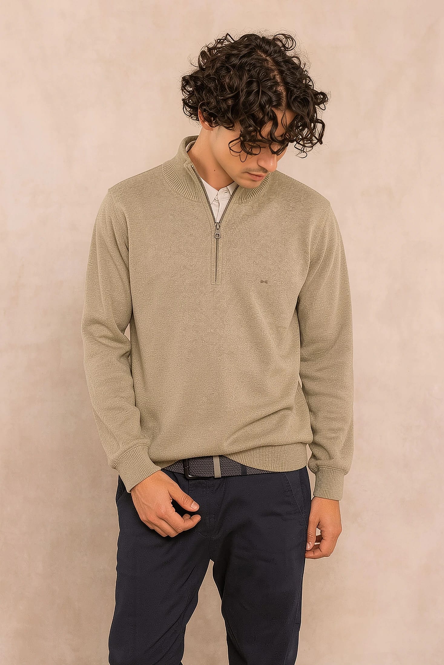 Halfzip Algodon Peinado Antiarrugas Camel - imagen 2