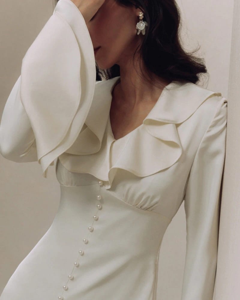Pearl Button Ruffle Midi Dress - imagen 1