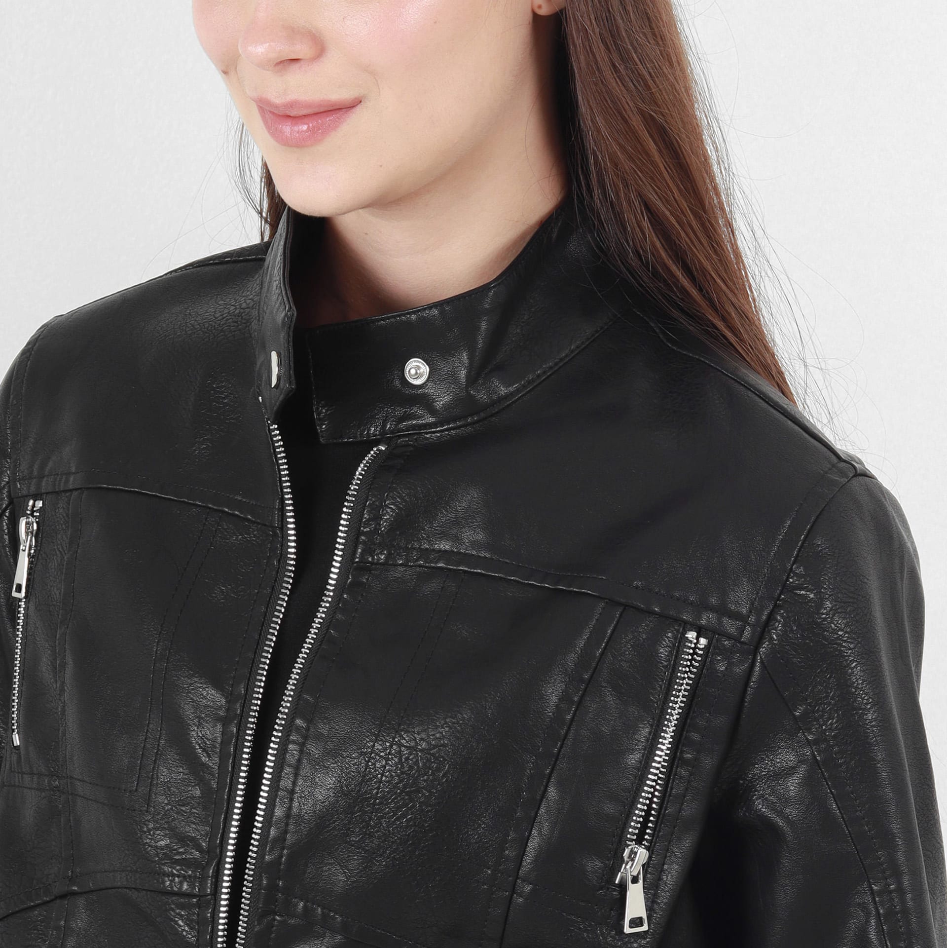 Chaqueta biker en cuero sintético - imagen 10