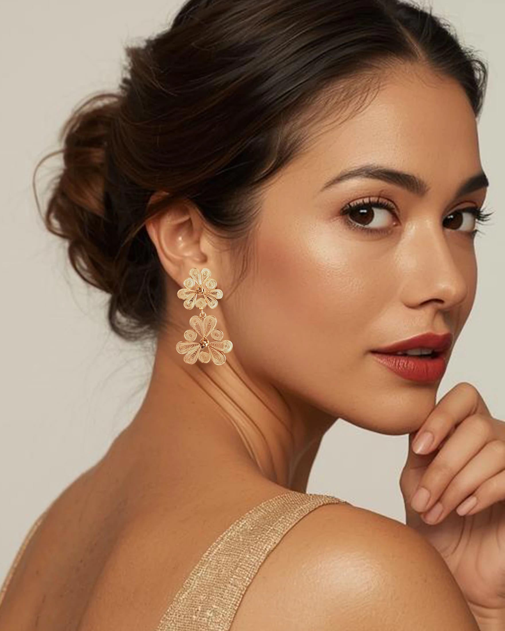 Aretes doble flor, Katya - imagen 2