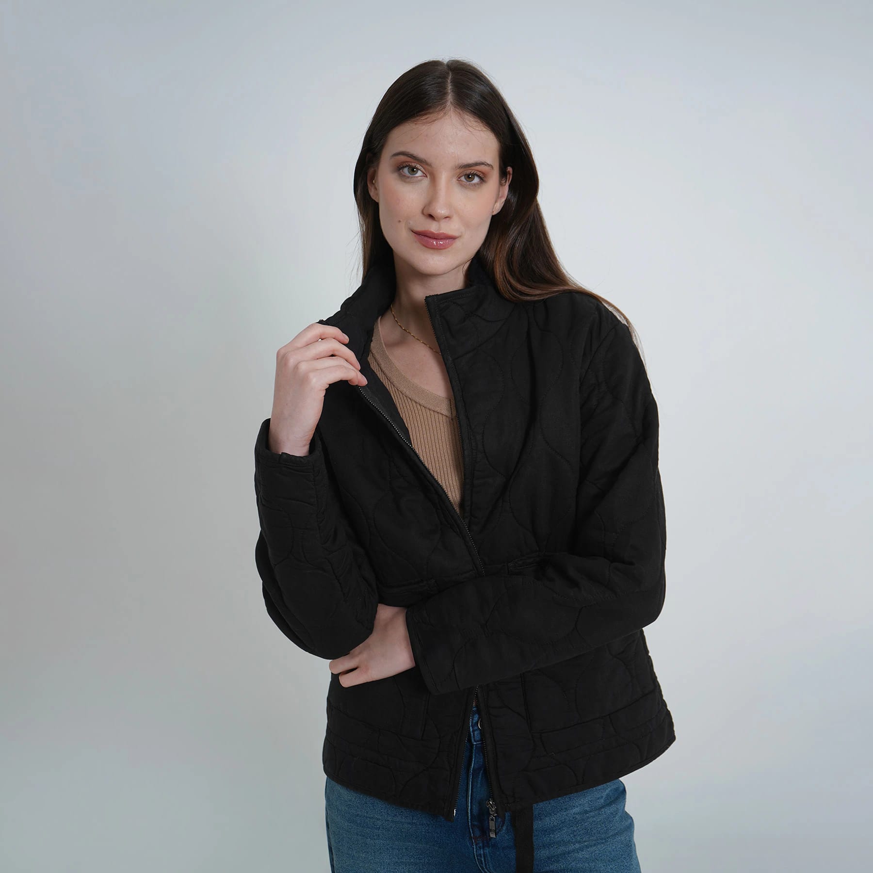 Chaqueta acolchada manga larga cuello alto con bolsillos de parche - imagen 8