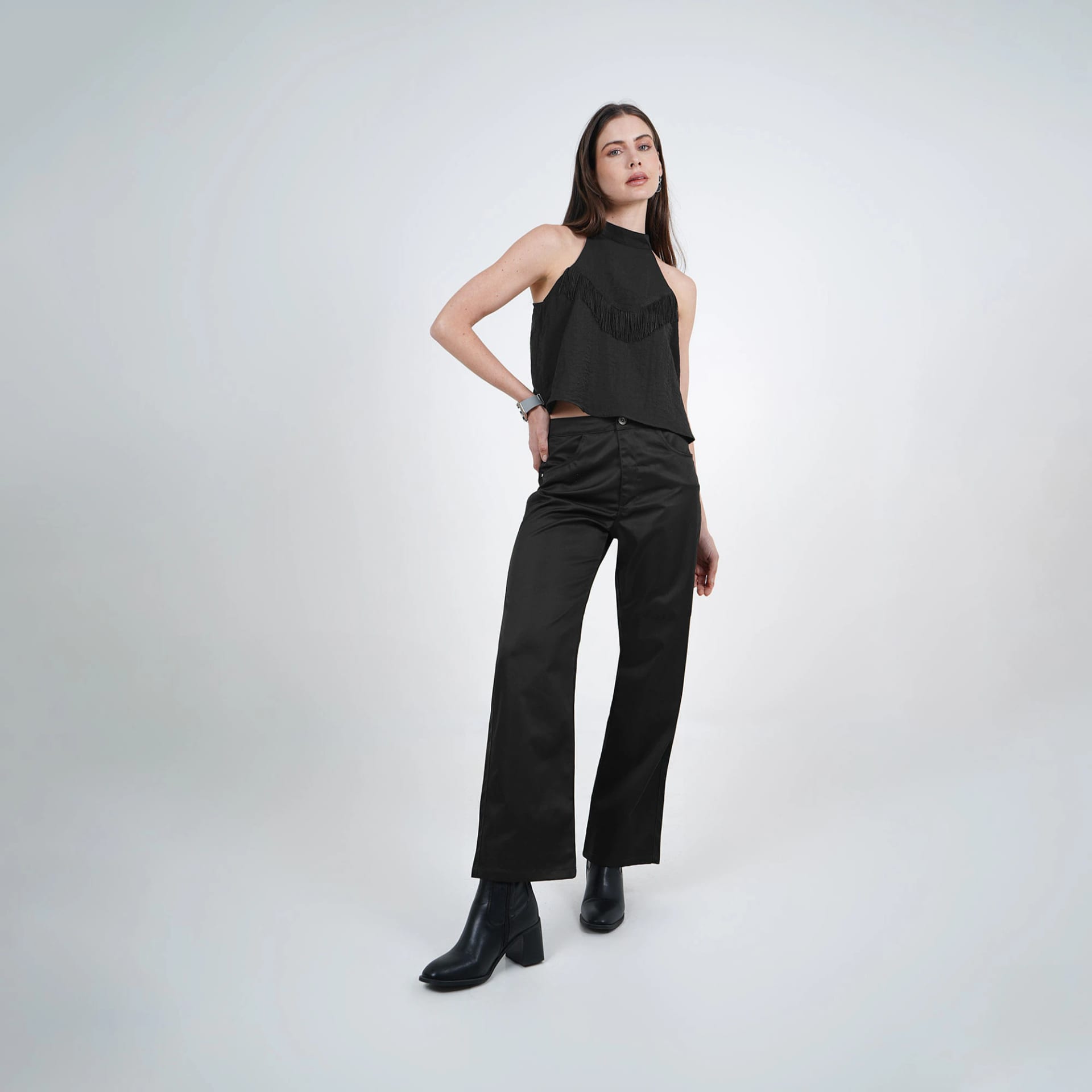 Pantalón bota recta con flecos - imagen 1