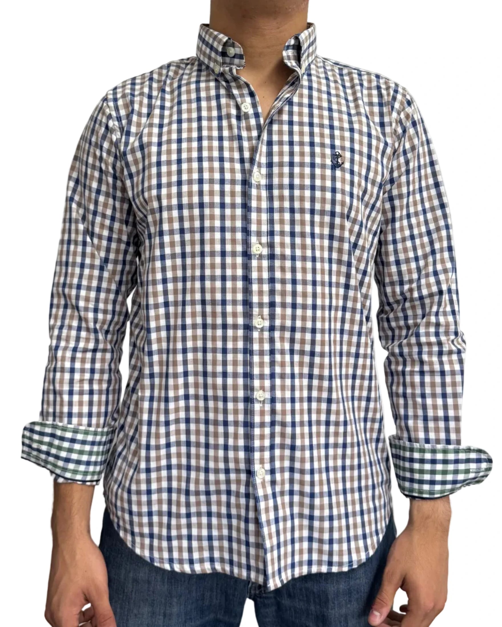 Camisa Cuadros Azul y Café - imagen 3