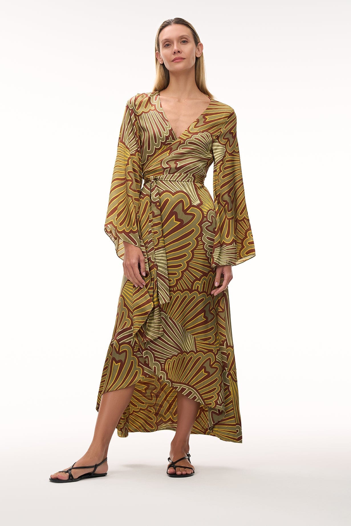Pacífico Satin Silk Midi Dress / Yellow Intricate Shells - imagen 1