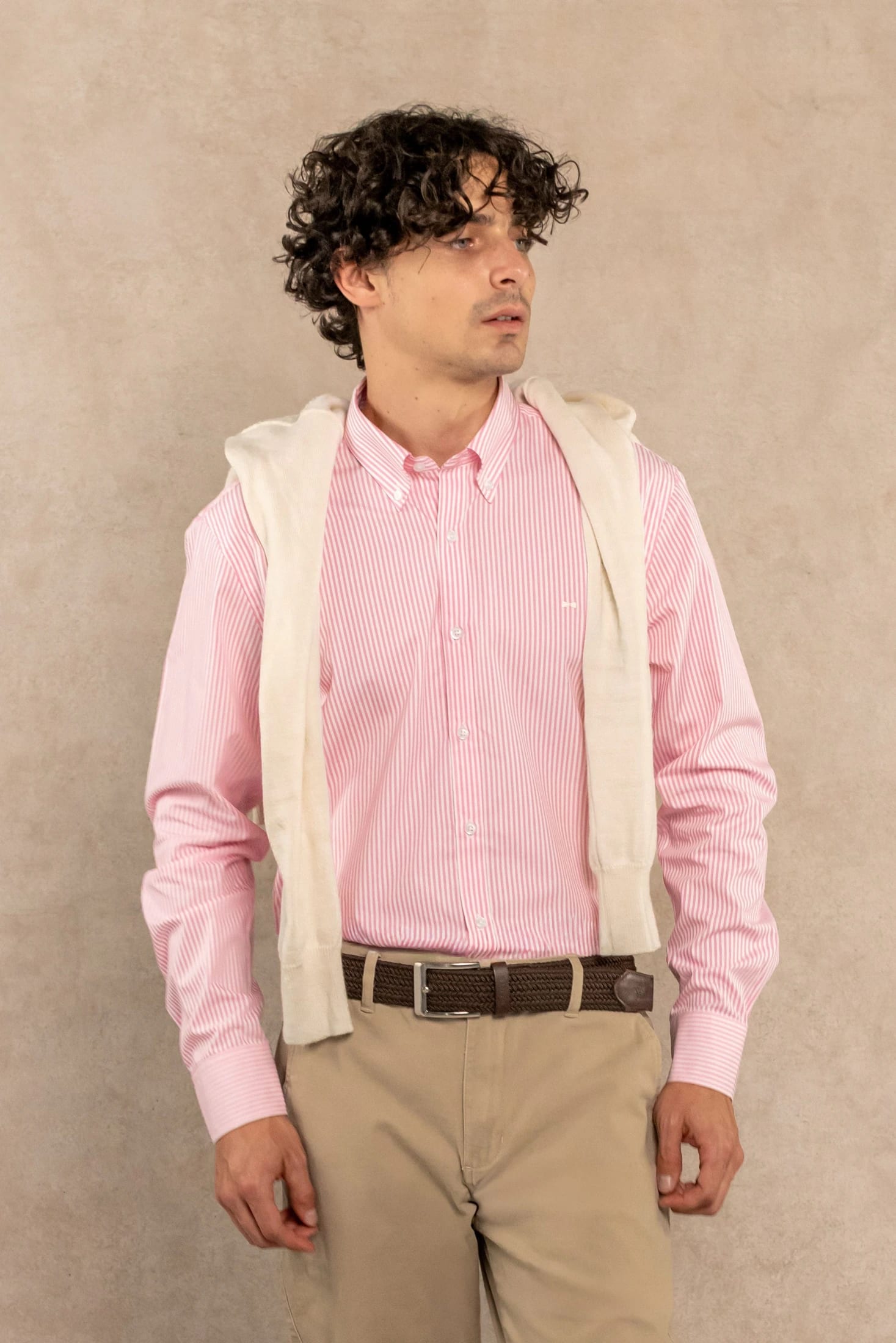 Camisa Antimanchas Popelina Rayas Rosadas Logo Combinado - imagen 1