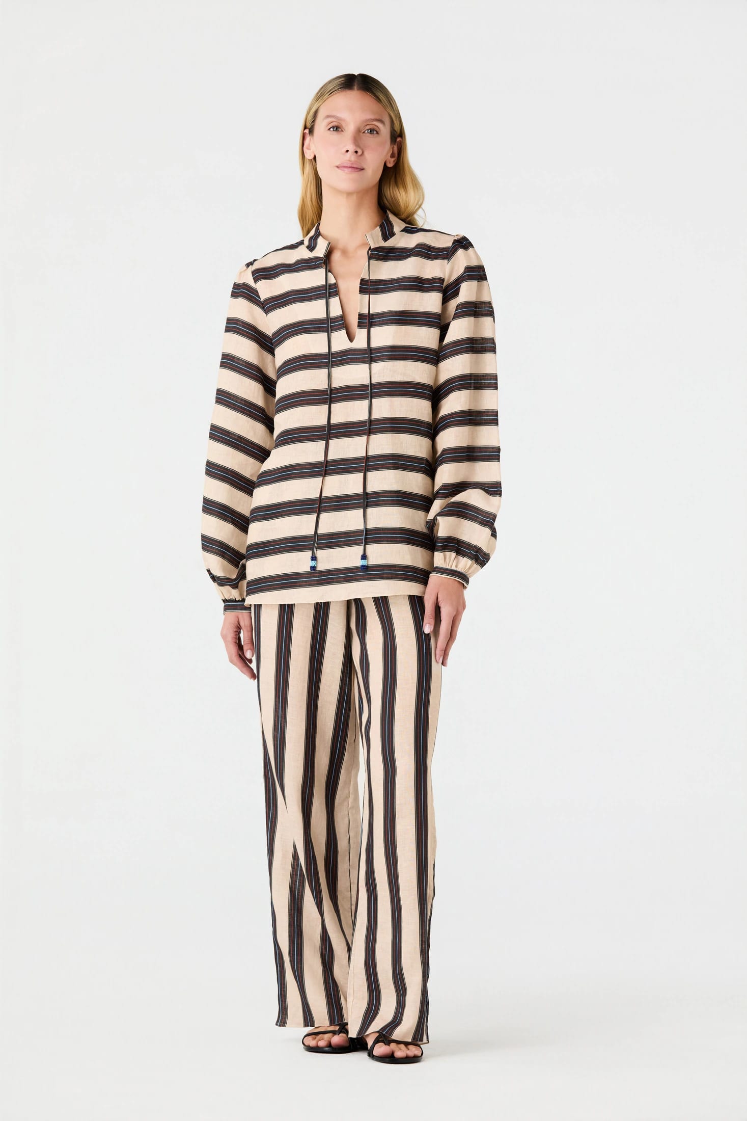 Las Rosas Linen Shirt / Navy Stripes - imagen 2