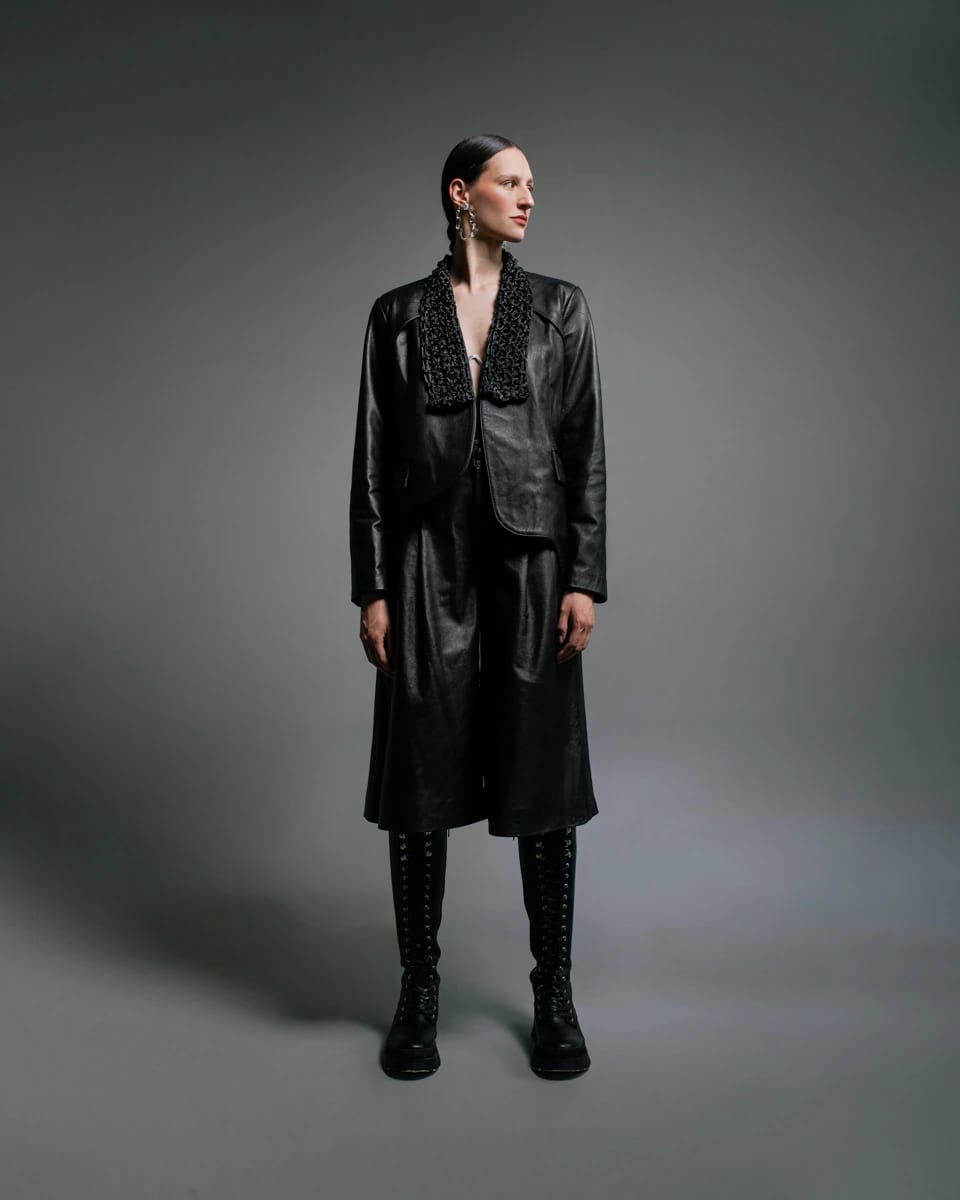 MACRAME LAPEL LEATHER BLAZER - imagen 2