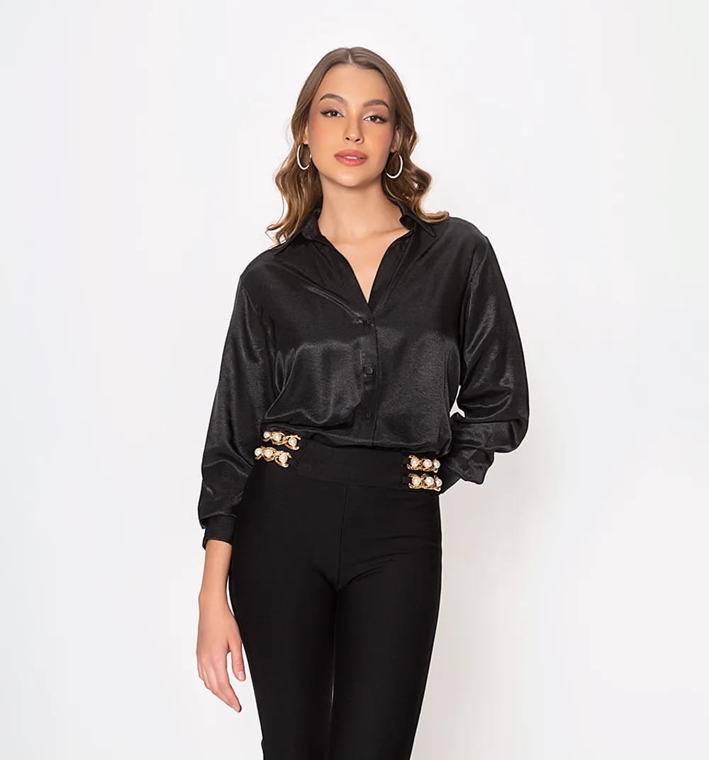 Blusa camisera manga larga con puño anch - imagen 14
