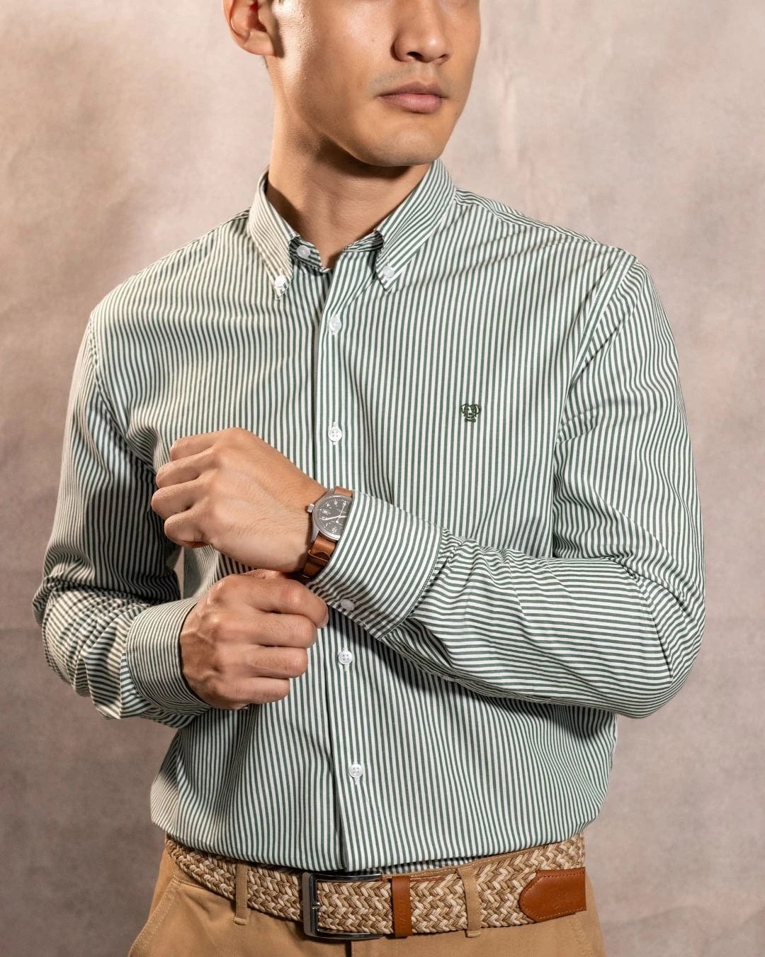 Camisa Antimanchas Popelina Rayas Verde Oscuro Logo Combinado - imagen 4