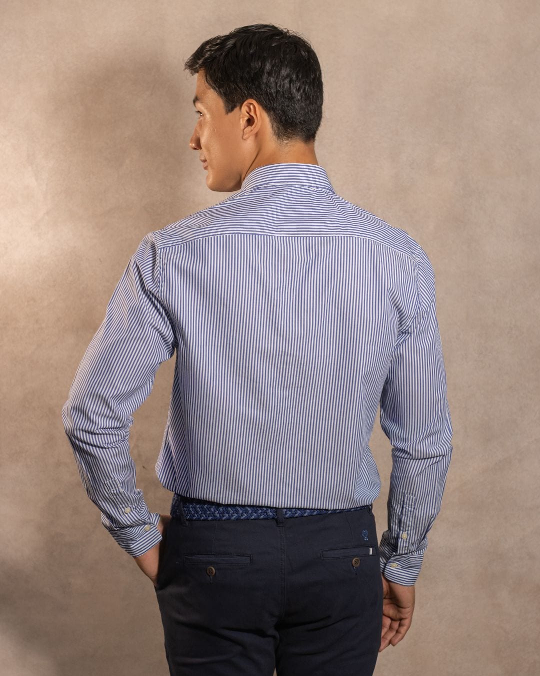 Camisa Antimanchas Popelina Rayas Azul Oscuro - imagen 4