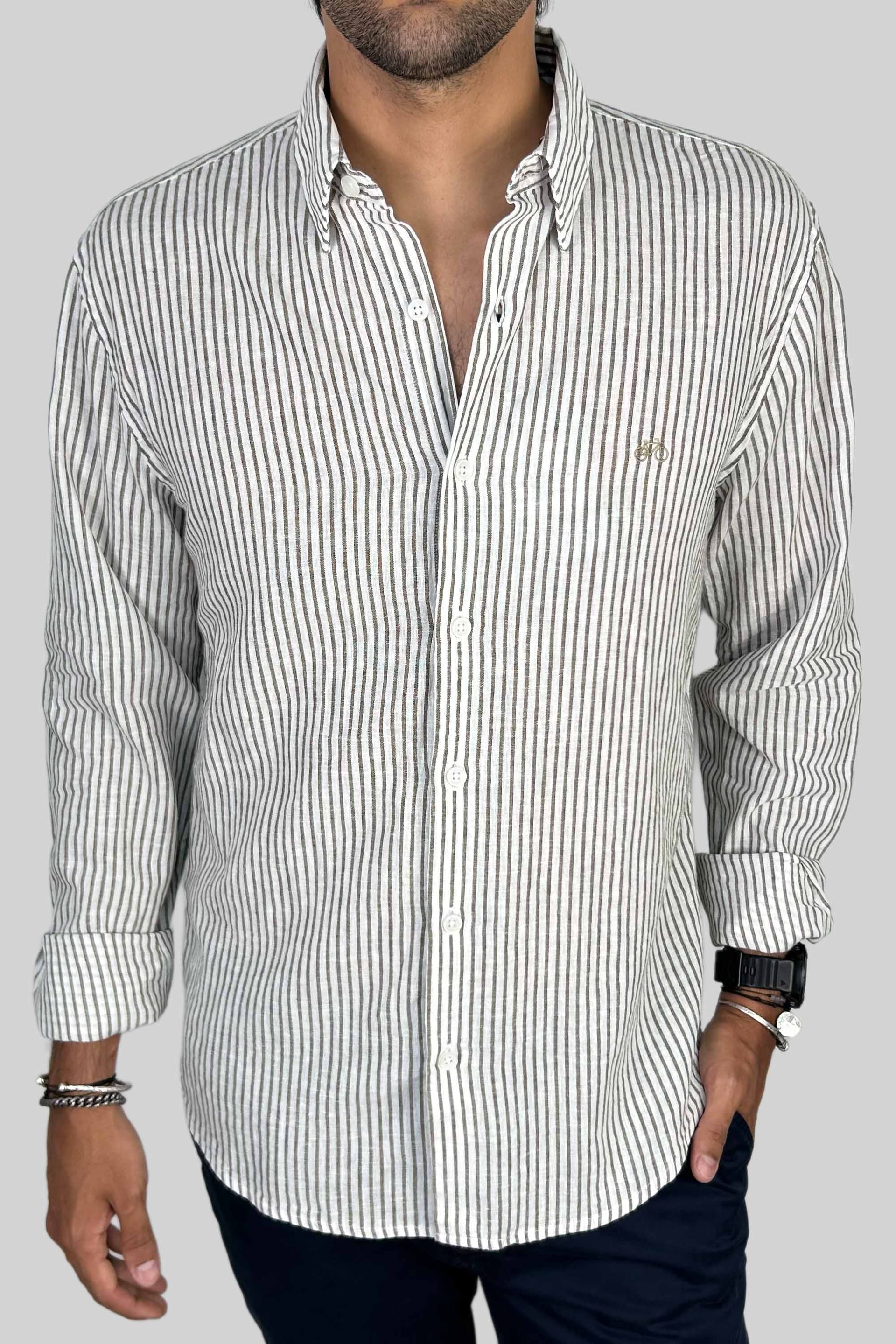 CAMISA LINO BROWN LINES - imagen 1