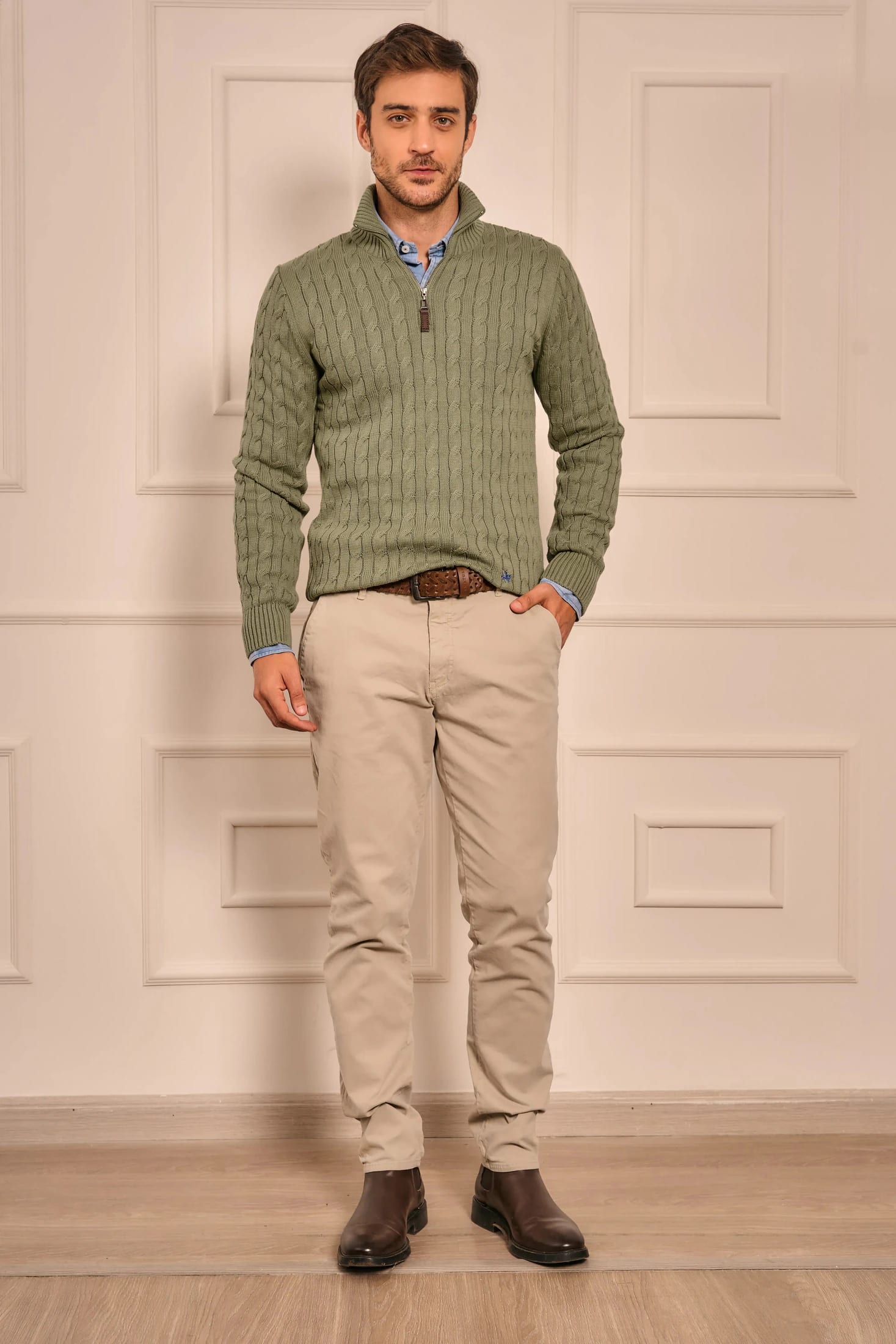 Suéter Halfzip Trenzado Hombre Verde Alamo - imagen 3