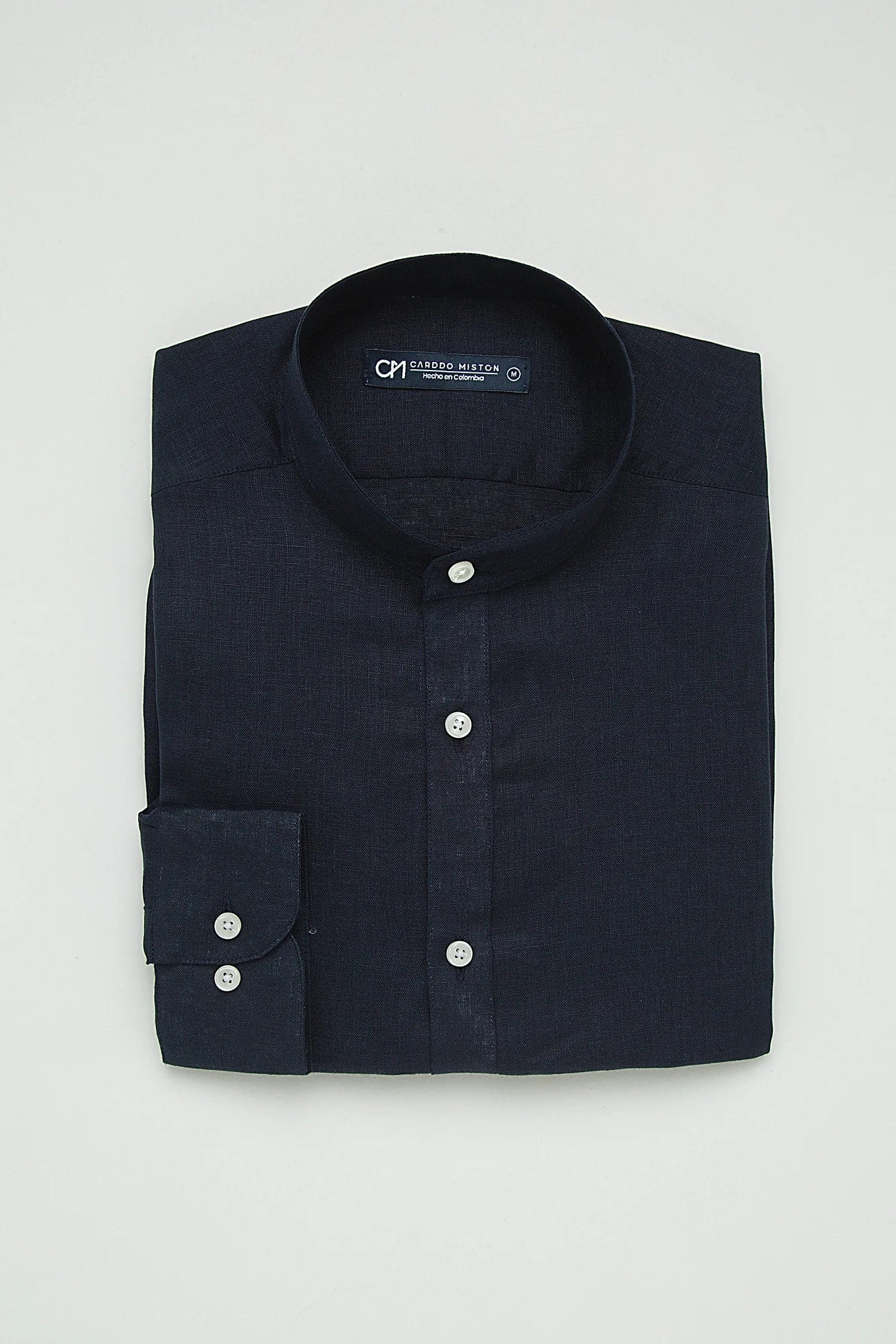 Camisa Cuello Mao Lino Azul Oscuro - imagen 4