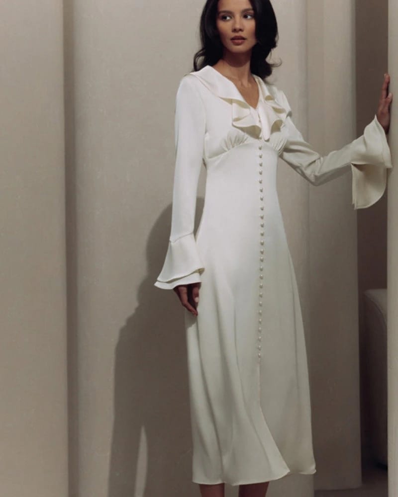 Pearl Button Ruffle Midi Dress - imagen 2