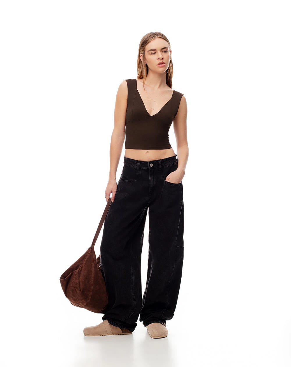 Crop top slim algodón chocolate mujer - imagen 4