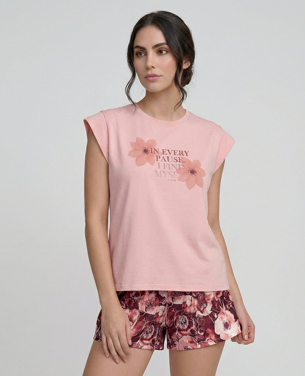 Pijama de Short | Camiseta Manga Rodada - imagen 1