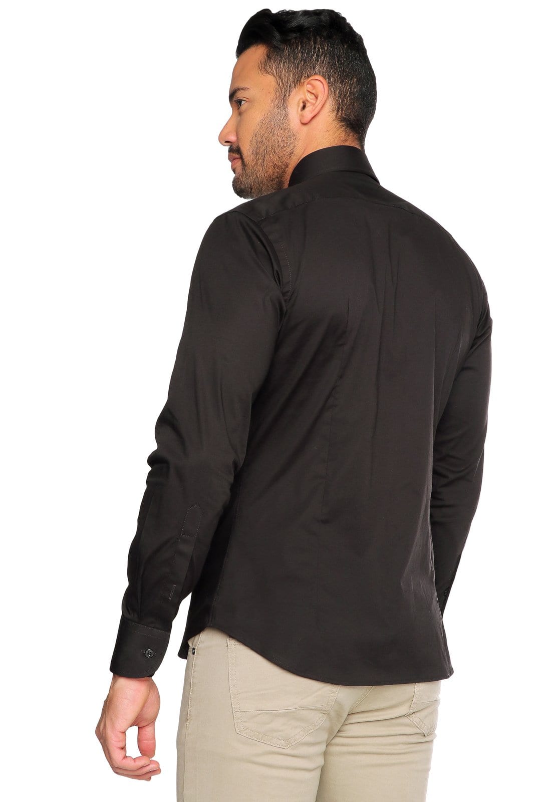 Camisa manga larga negra slim fit con spandex - imagen 2