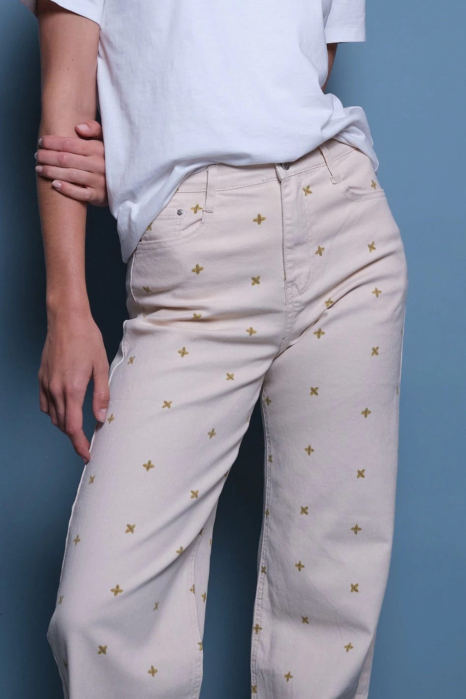 JEANS BEIGE BORDADO ASPA - imagen 1