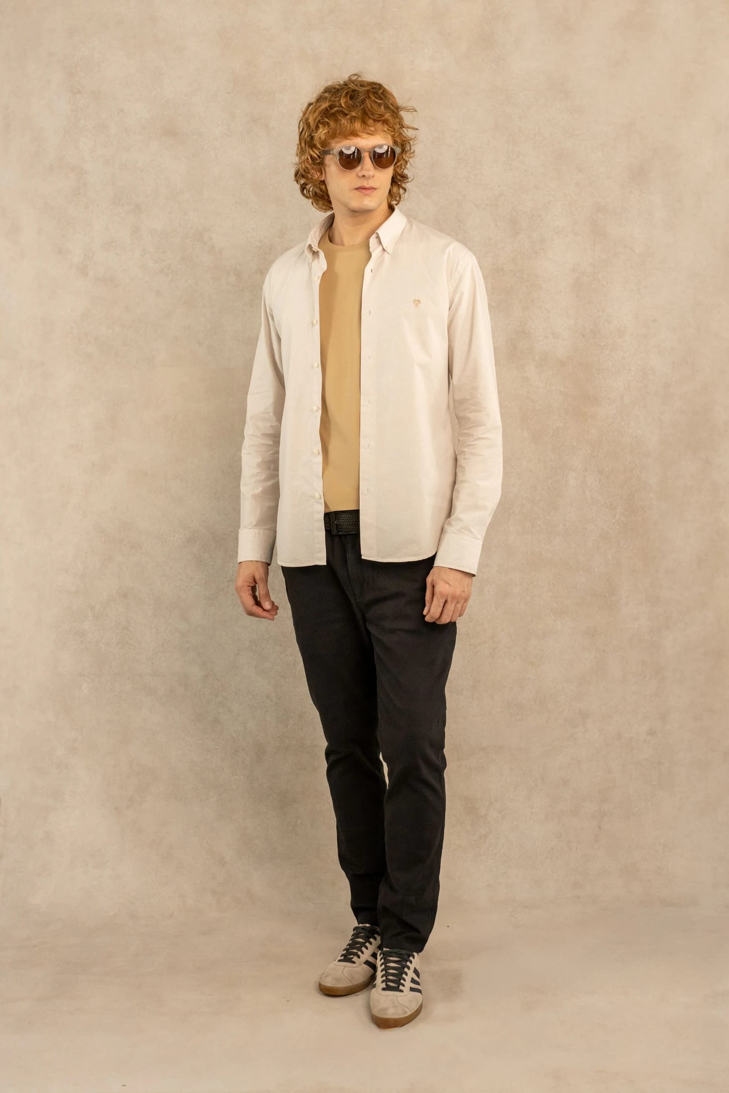 Camisa Antimanchas Popelina Cuadros Pequeños Beige - imagen 2