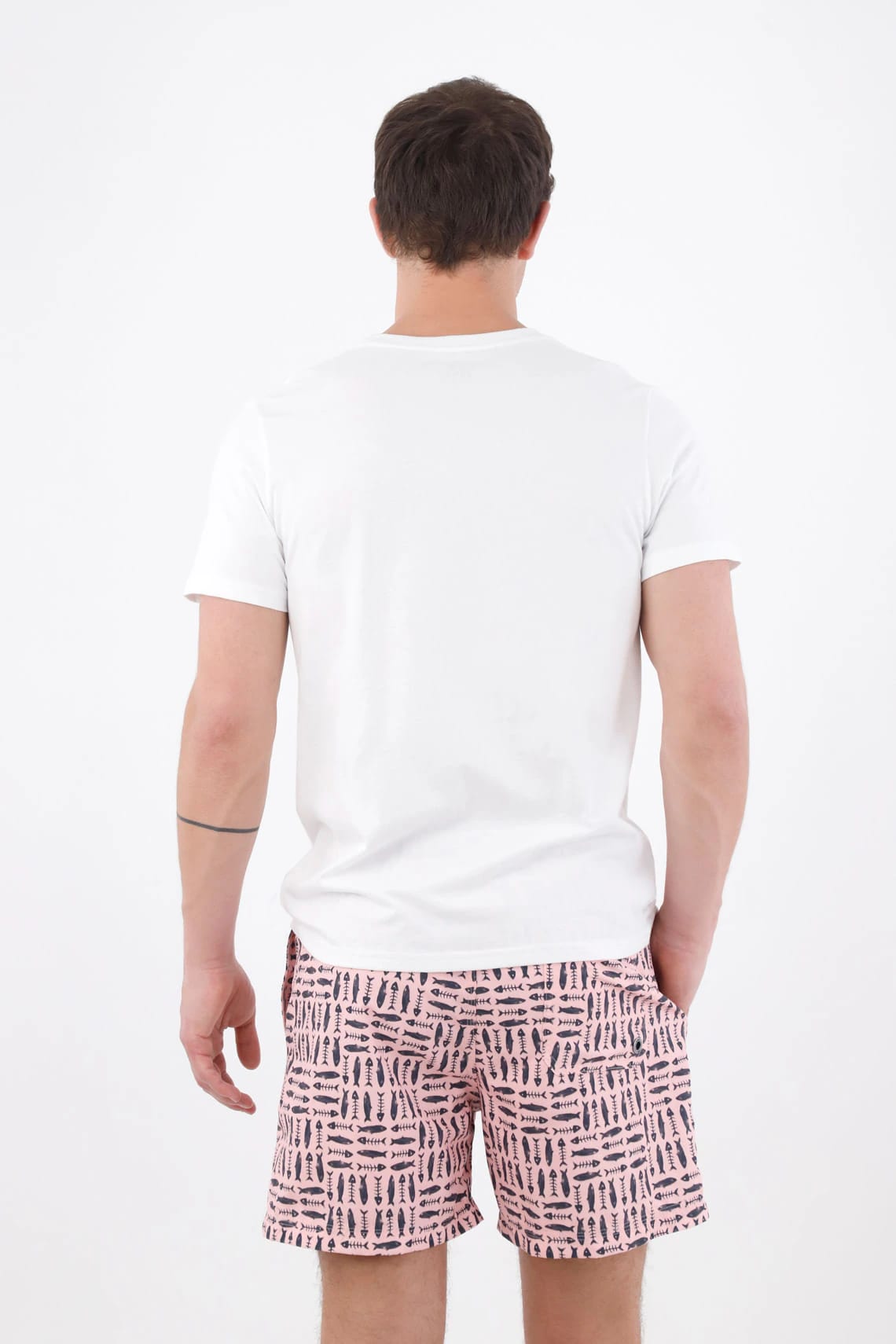 Pantaloneta de baño corte recto con estampado de peces en rosa para hombre - imagen 2