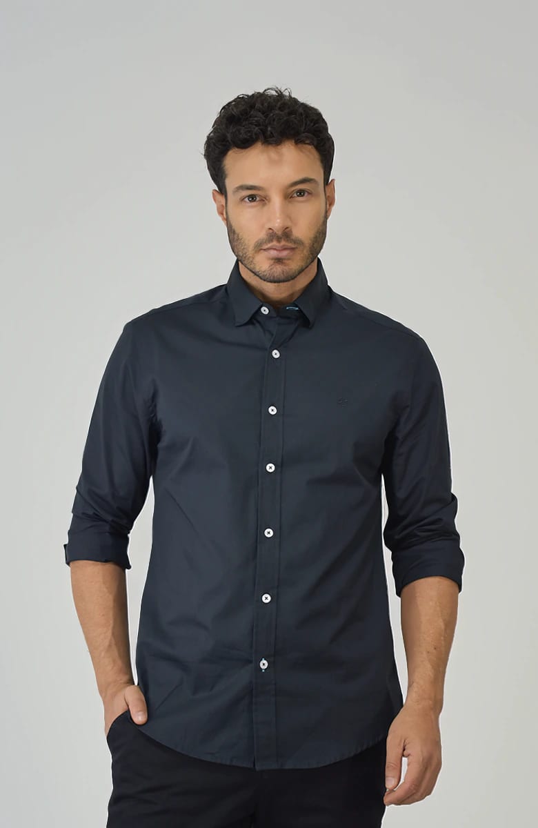 Camisa Popelina Manga larga Negra Para Hombre - imagen 1