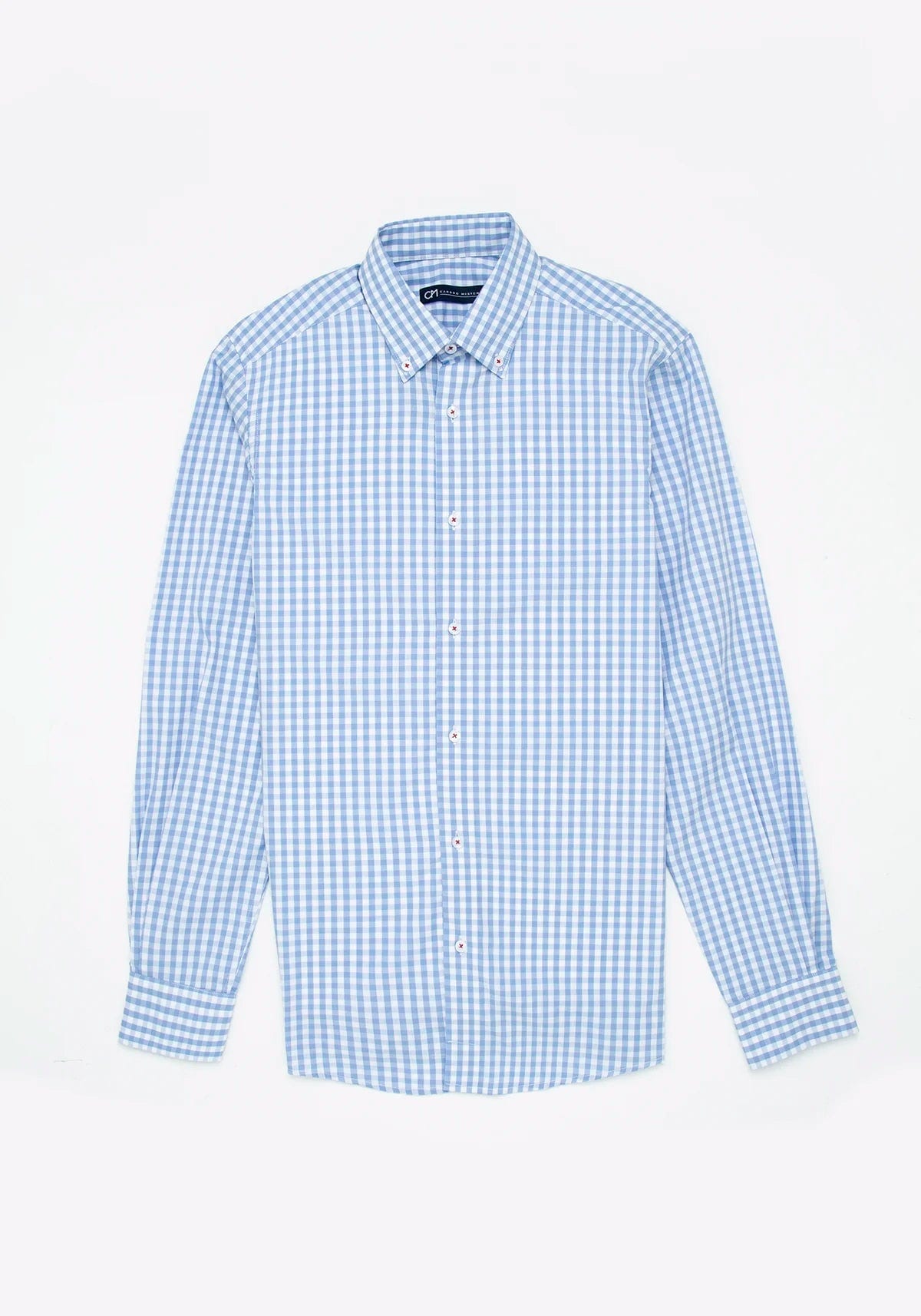 Camisa Cuadro Botón Contraste Algodón Azul Claro - imagen 1