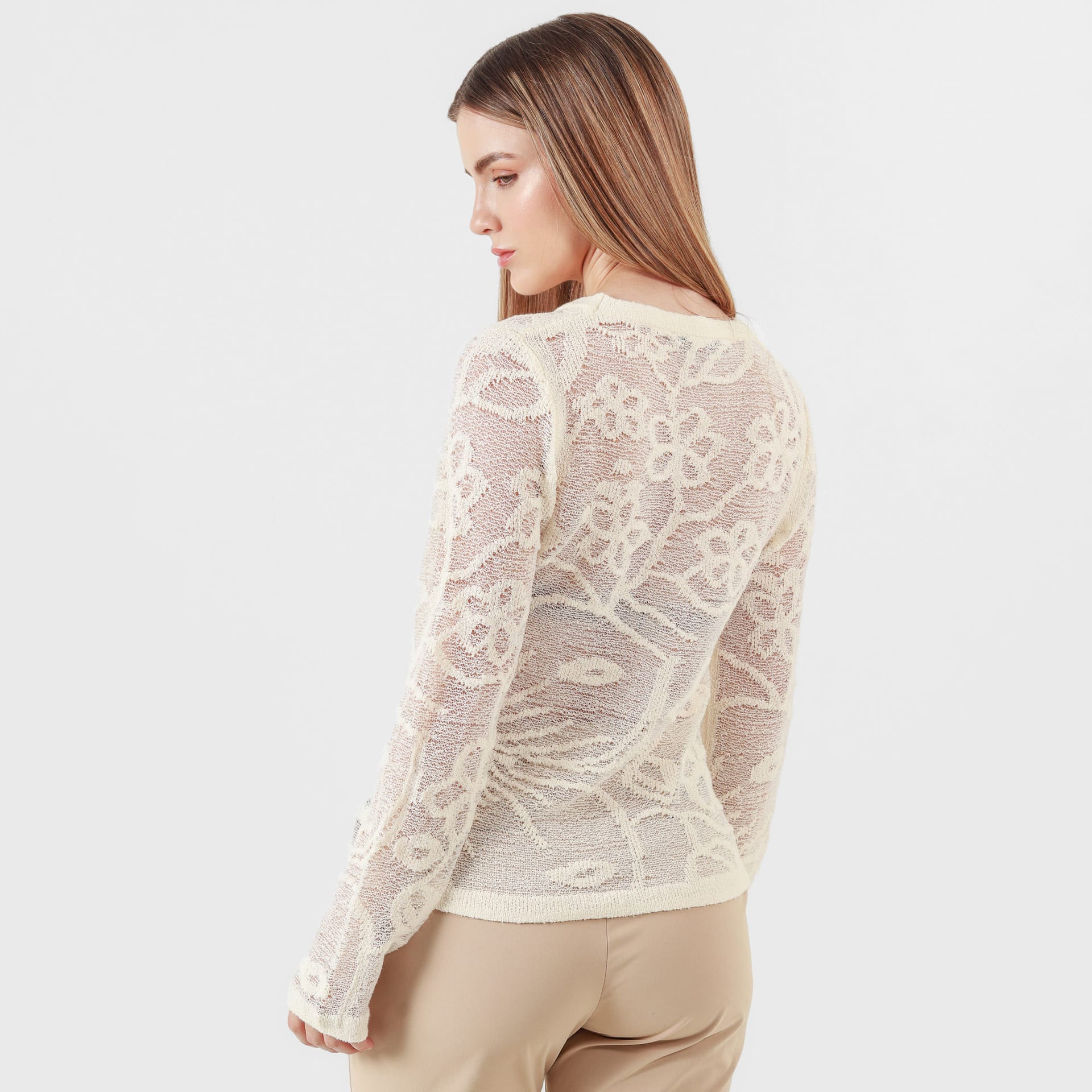 Sweater textura flor cuello redondo manga larga - imagen 1