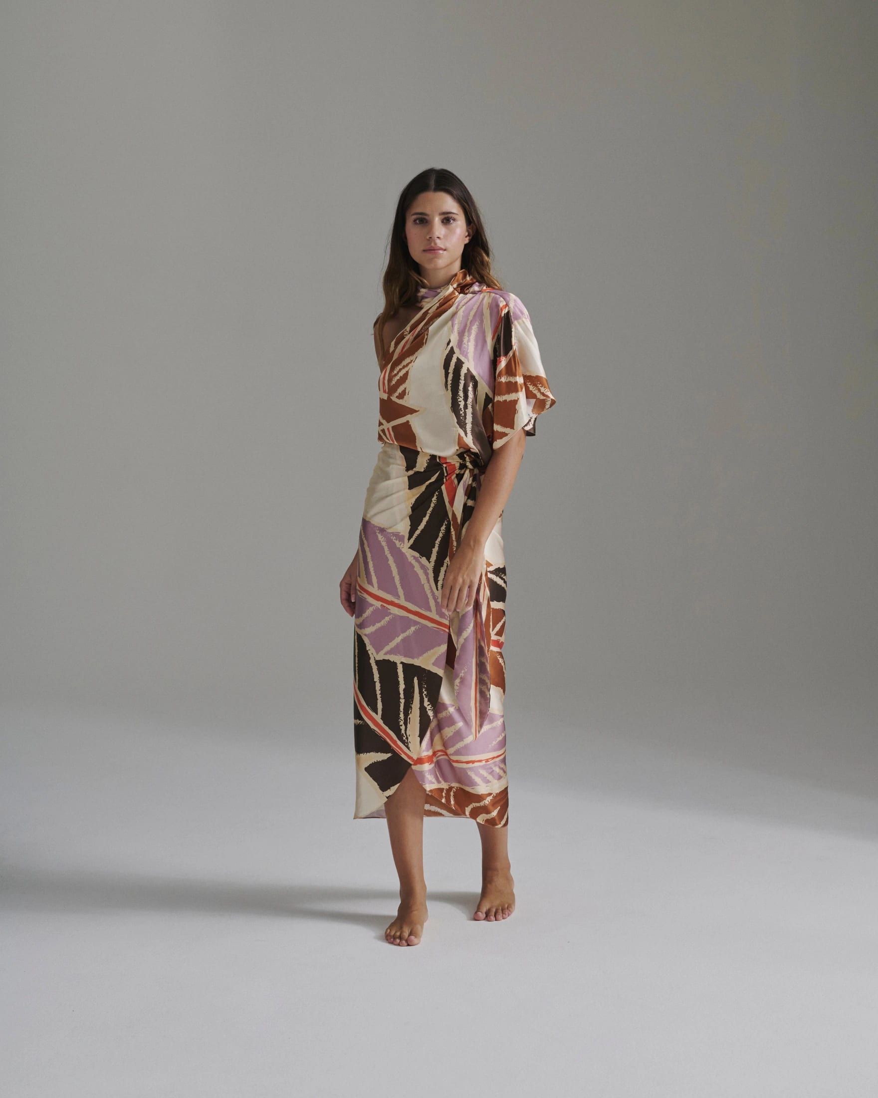 Mapara Satin Silk Skirt / Lilac Platanera Leaves - imagen 2