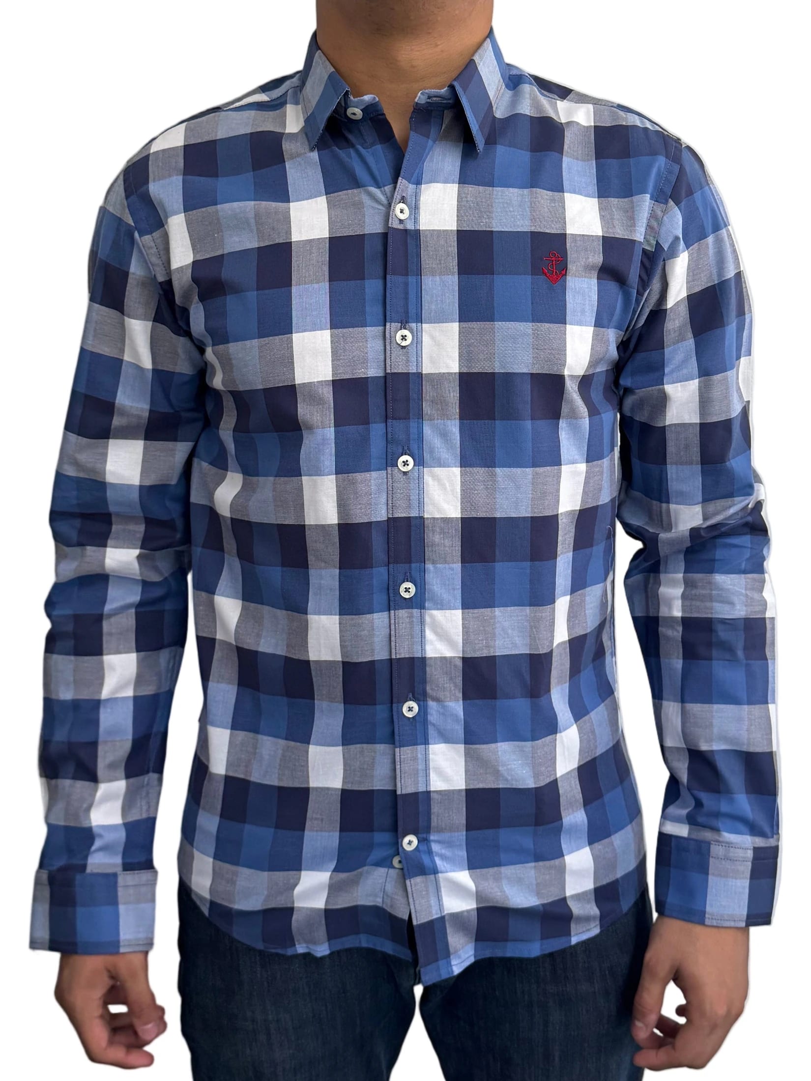 Camisa Azul Rey  Cuadros Navy Y Blanco A Roja - imagen 1