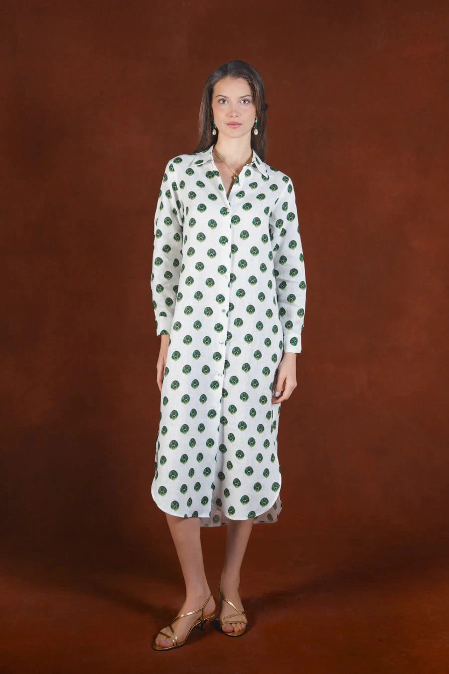 Women's Ventaglio linen shirt dress white - imagen 2