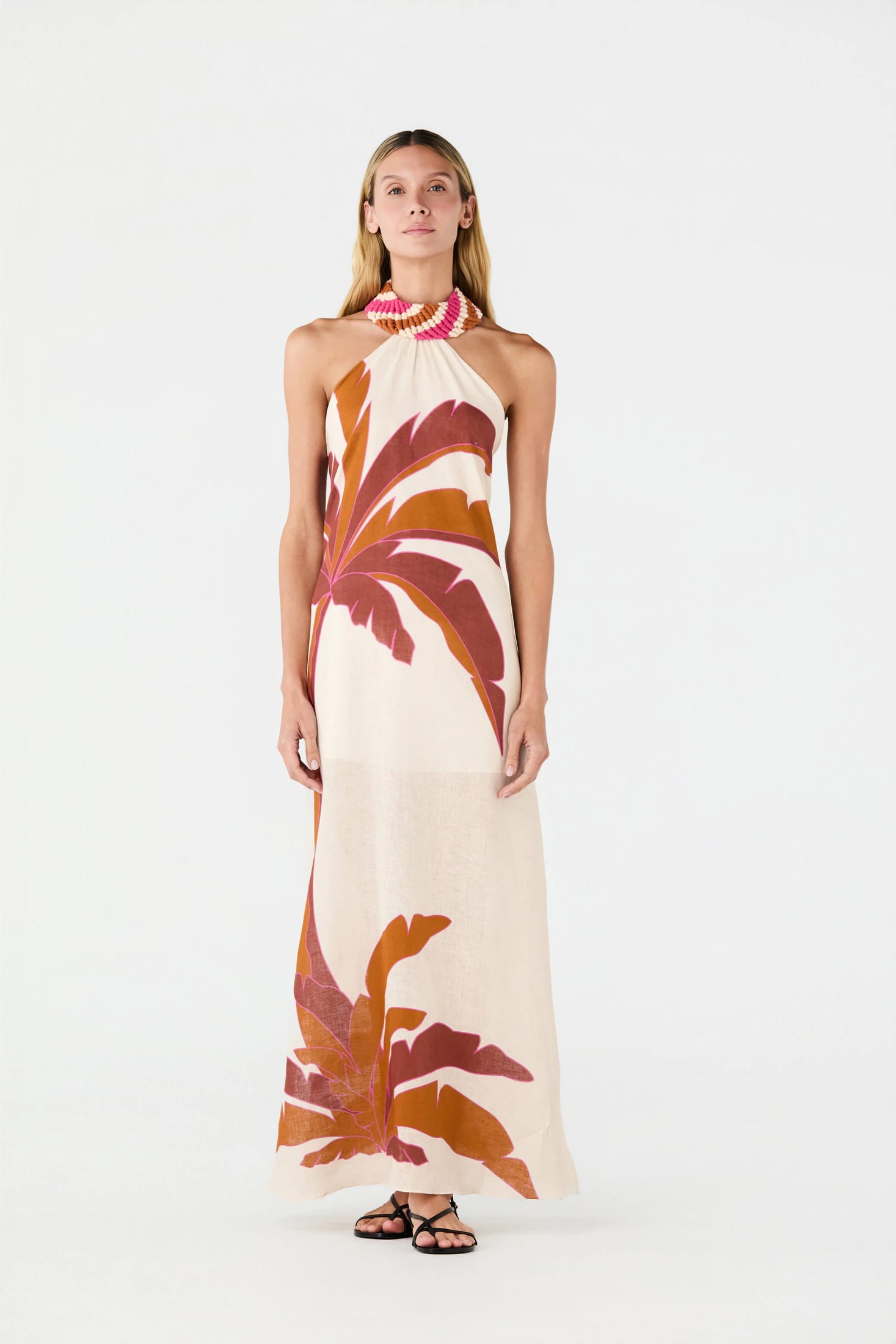 Ipanema Linen Maxi Dress / Fuchsia Palm - imagen 2