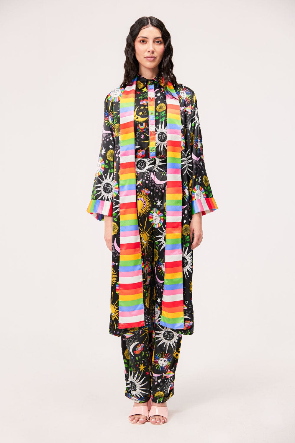 Bata-Kimono Unisex / Estampado Madre Luna, Padre Sol Negra - imagen 3