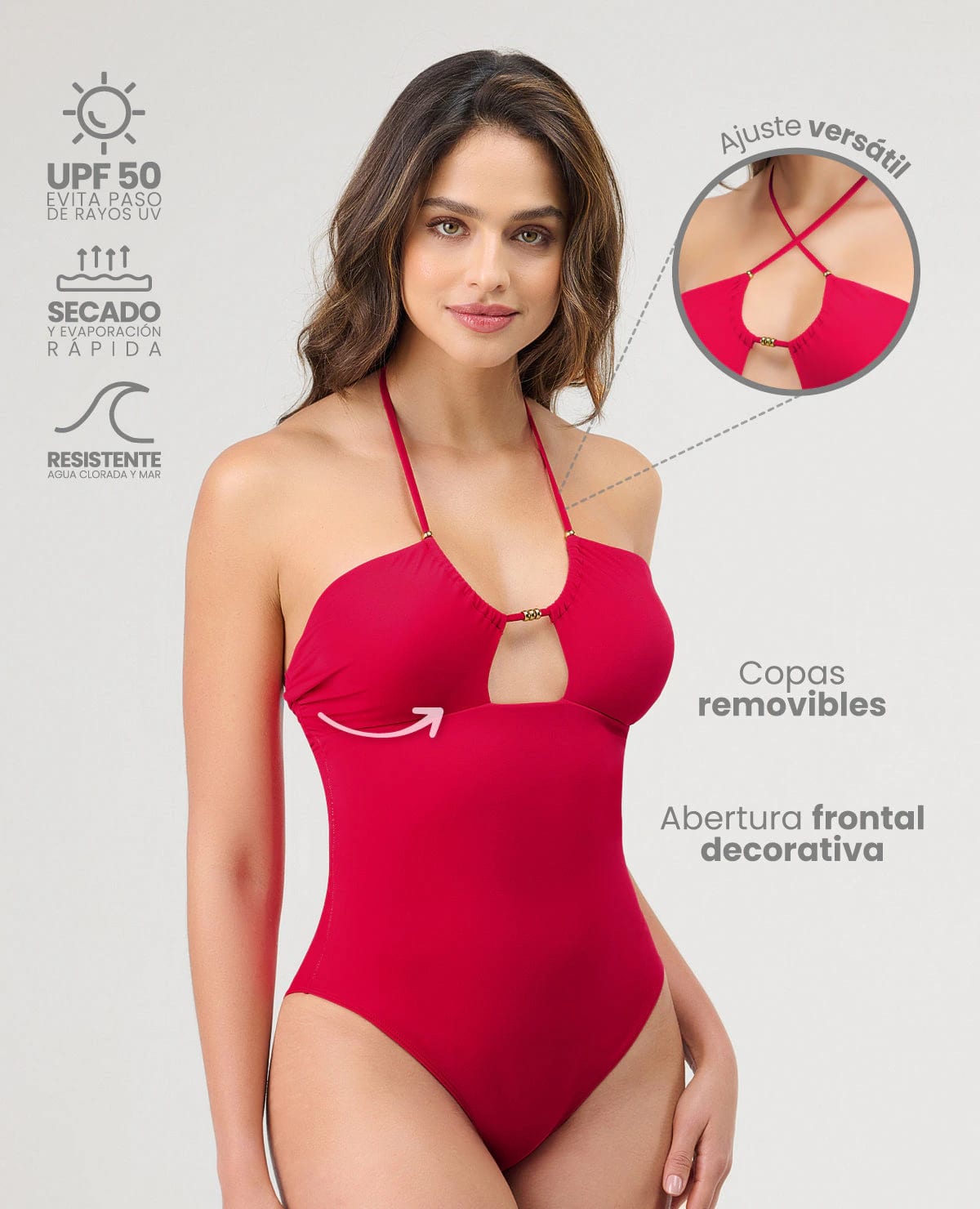 Vestido de Baño Entero | Copas Removibles | Tiras Ajustables en Cuello - imagen 2