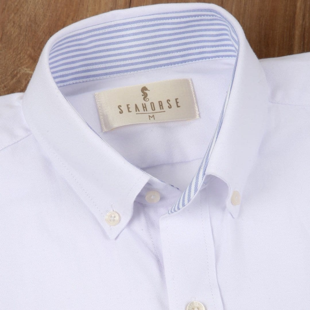 Camisa Manga Larga Oxford Premium Blanca contraste en cuello - imagen 1