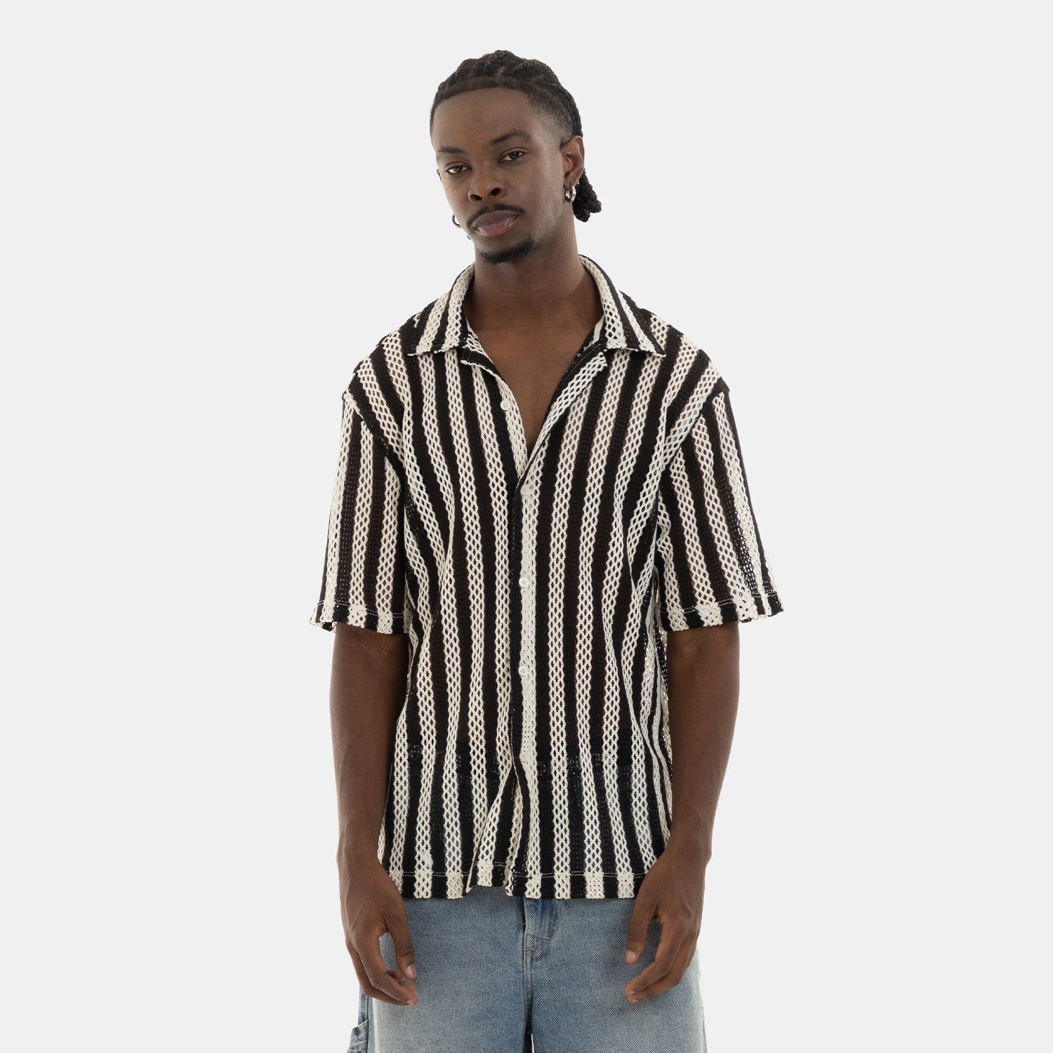 Mesh Striped Shirt Black - imagen 1