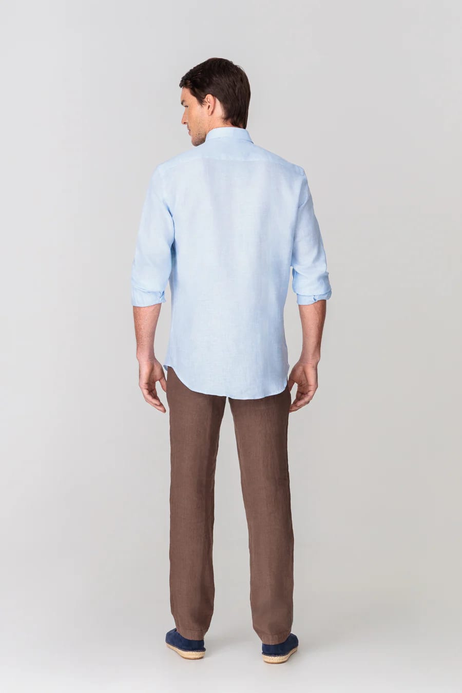 Men's linen shirt checks blue - imagen 4