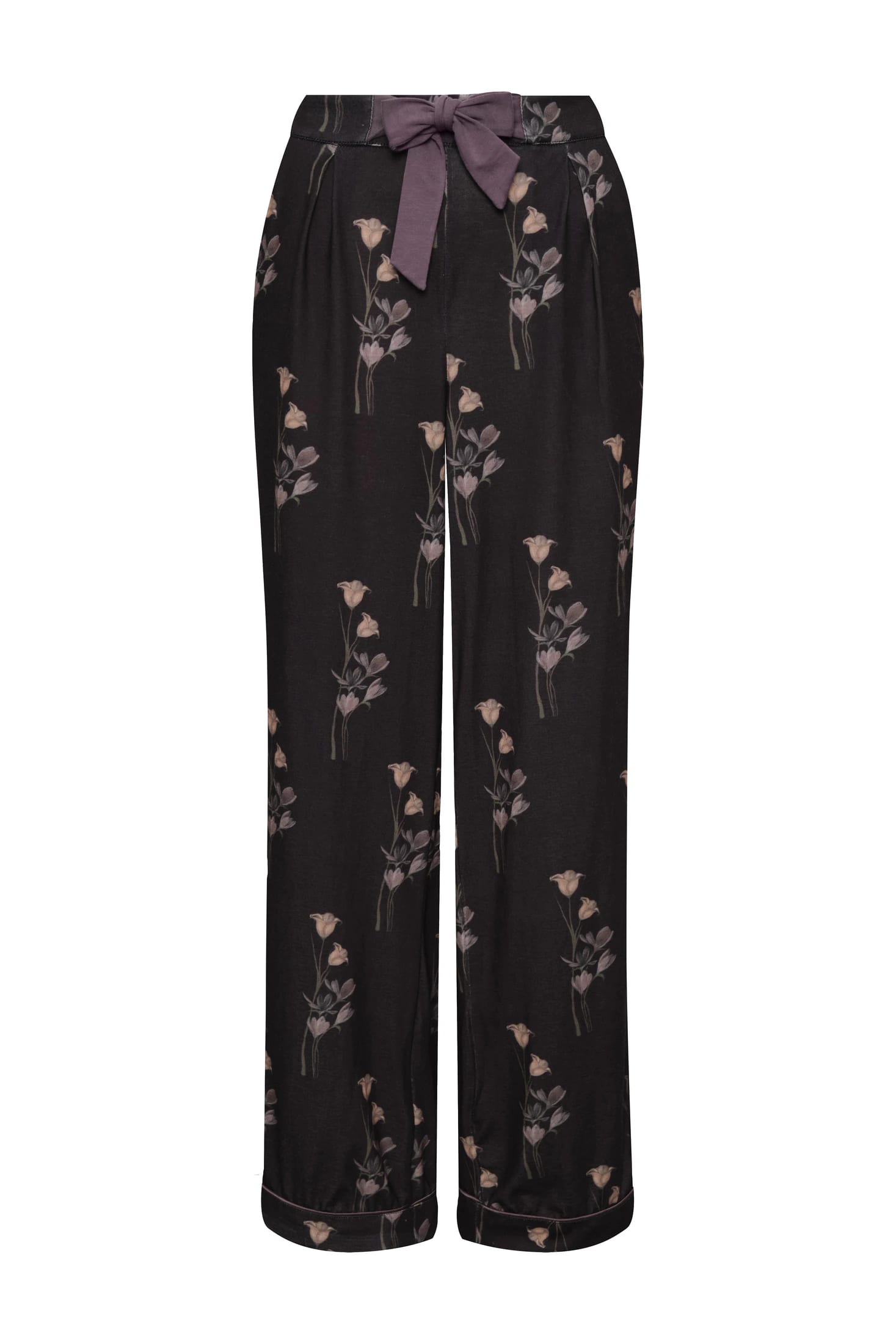 PIJAMA MANGA CORTA + PANT FLORES BLACK - imagen 2