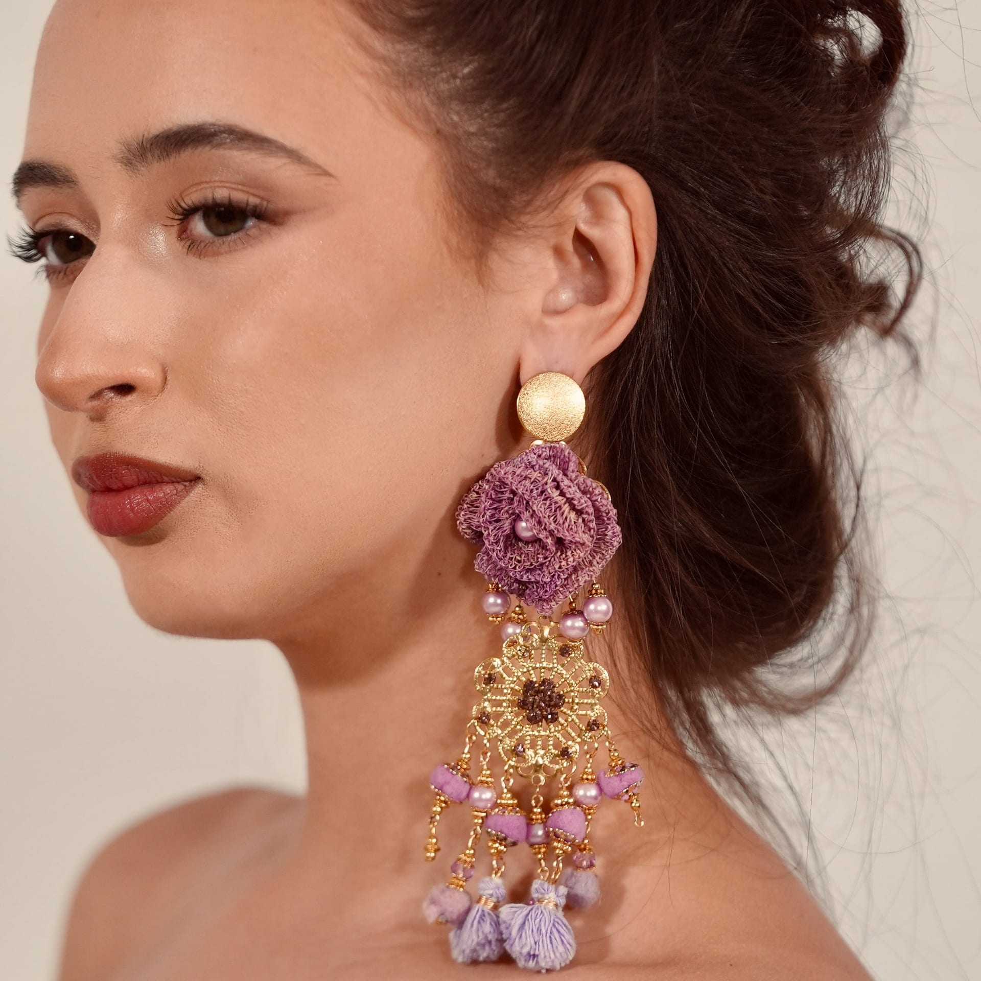 Purple Macrame Tassel Earrings - imagen 1