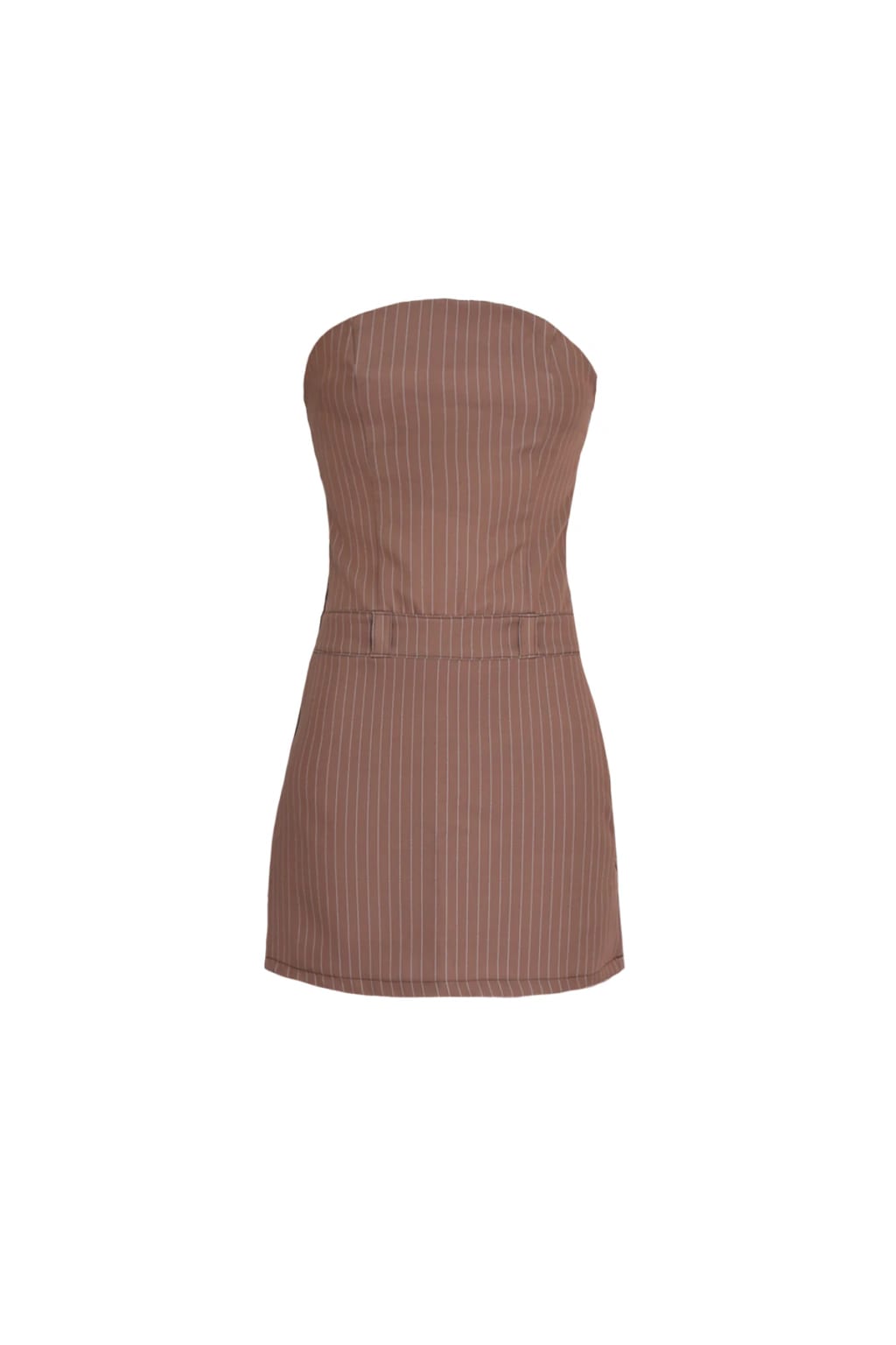 Strapless Mini Dress in Brown Pinstripe - imagen 5