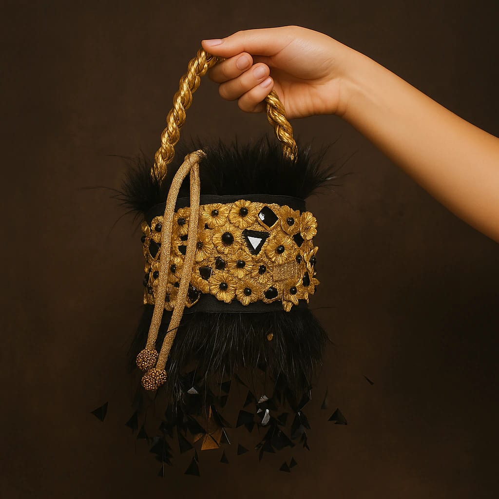 Minaudière Gold & Black Feather Bag - imagen 2