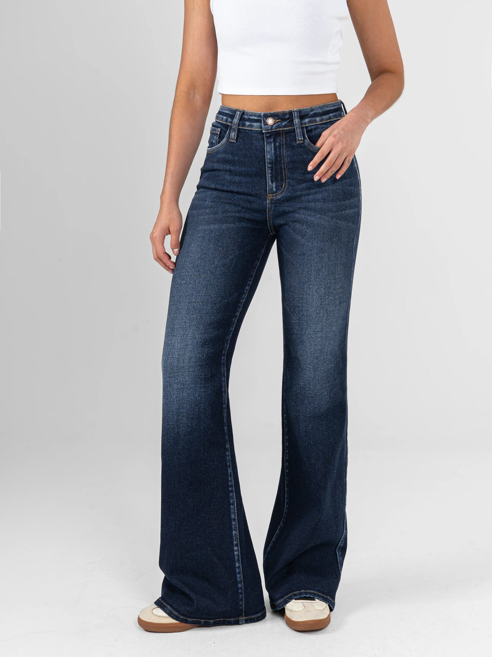 Ref: 066433 Jean flare stretch, bota ancha, tiro alto, tonno azul oscuro - imagen 3
