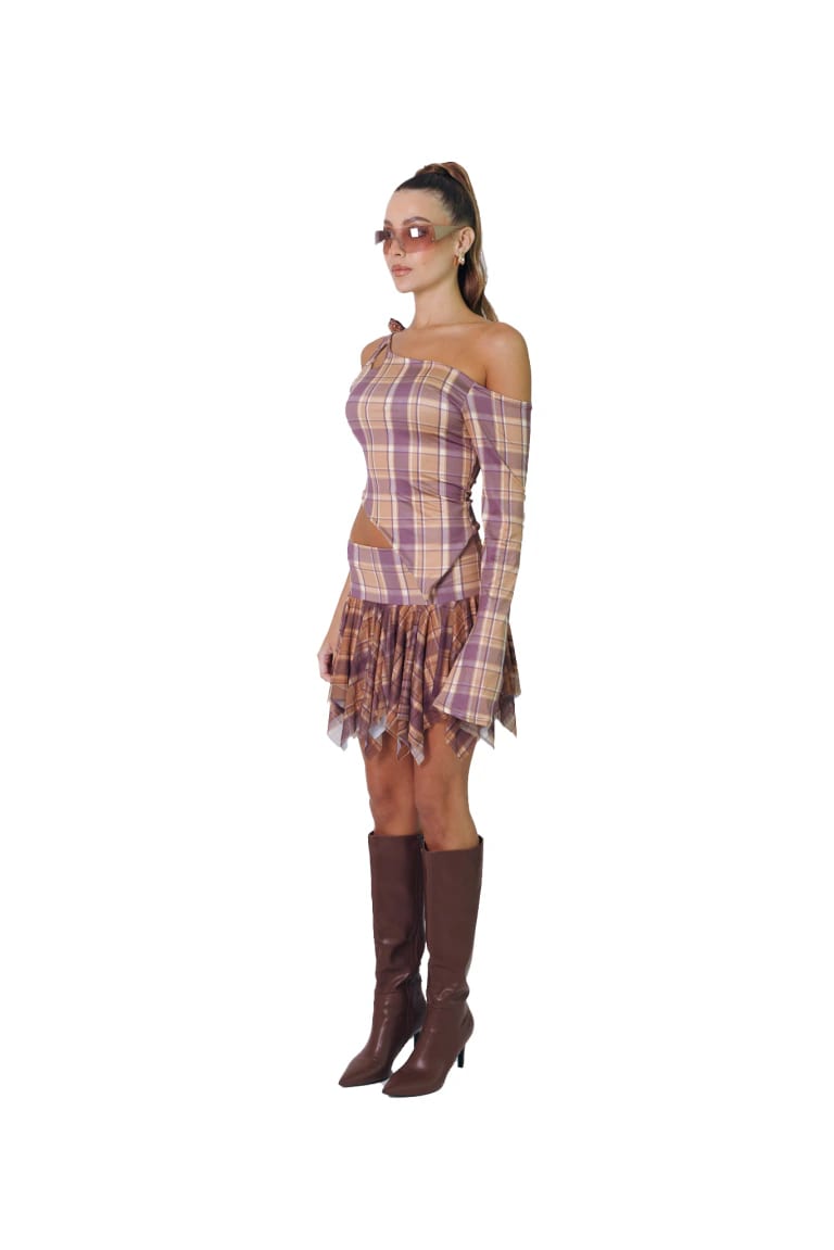 One Side Top In Purple Tartan - imagen 3