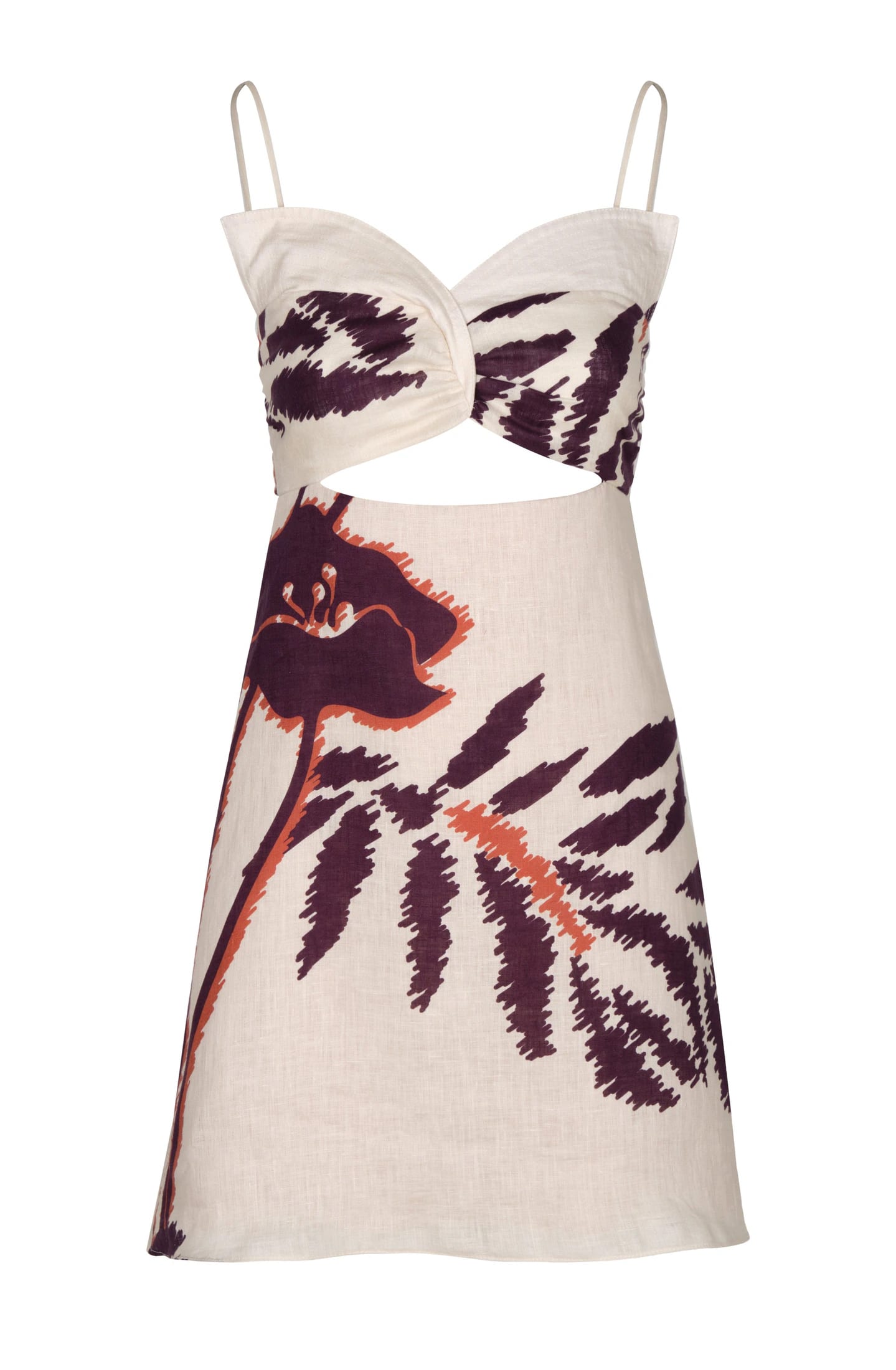 Victoria Linen Mini Dress / Ecru - Purple Gladiolos - imagen 2