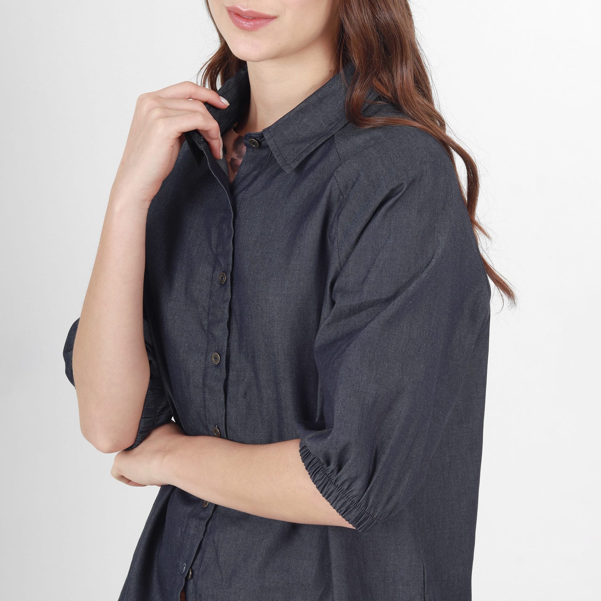 Blusa Cuello Camisero Manga Al Codo - imagen 4