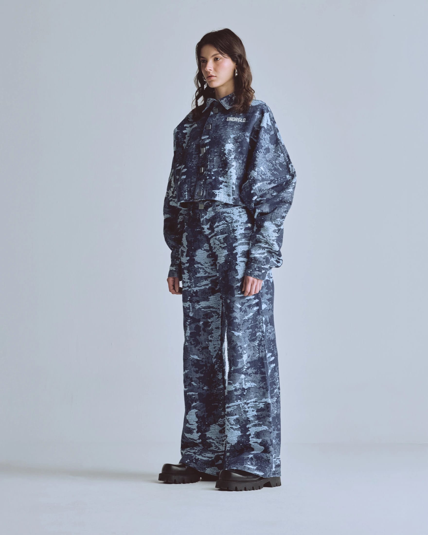W Capsule Basic Jacquard Wide Jeans Cammo Blue - imagen 5