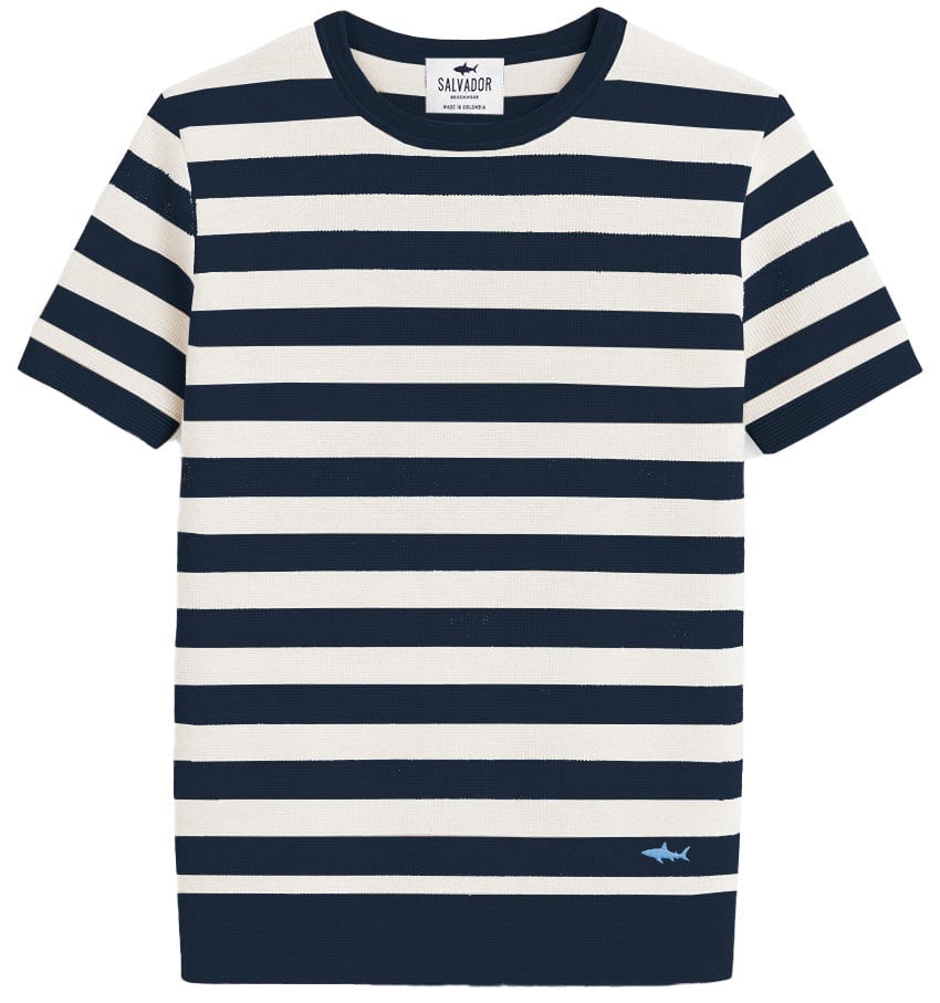CAMISETA DE PUNTO BLANCA RAYAS AZULES - imagen 1