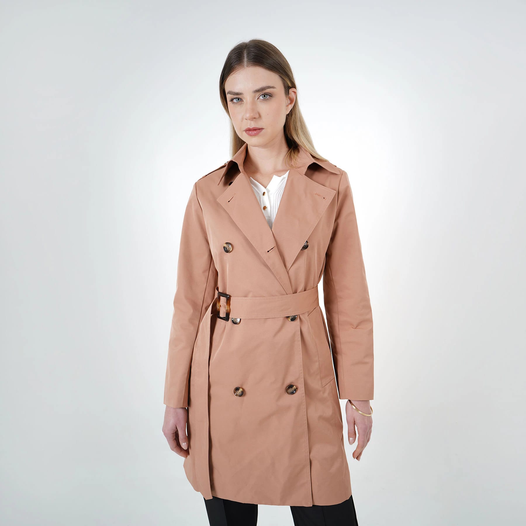 Chaqueta gabardina cruzada cuello alto con correa - imagen 1
